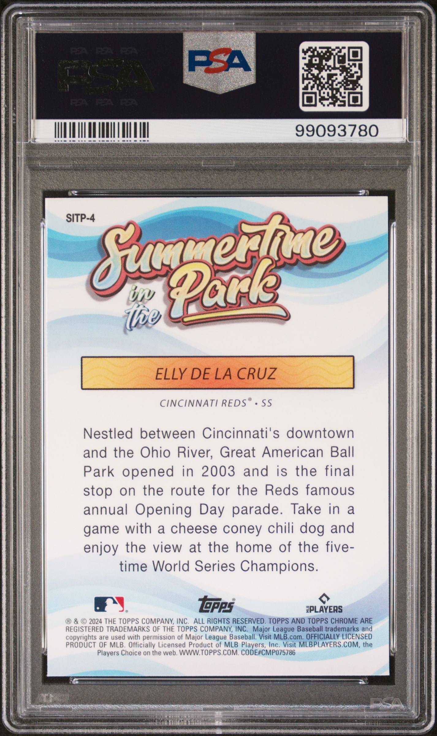 2024 Topps Chrome Summertime In The Park Elly De La Cruz #4 Gem Mt 10 back