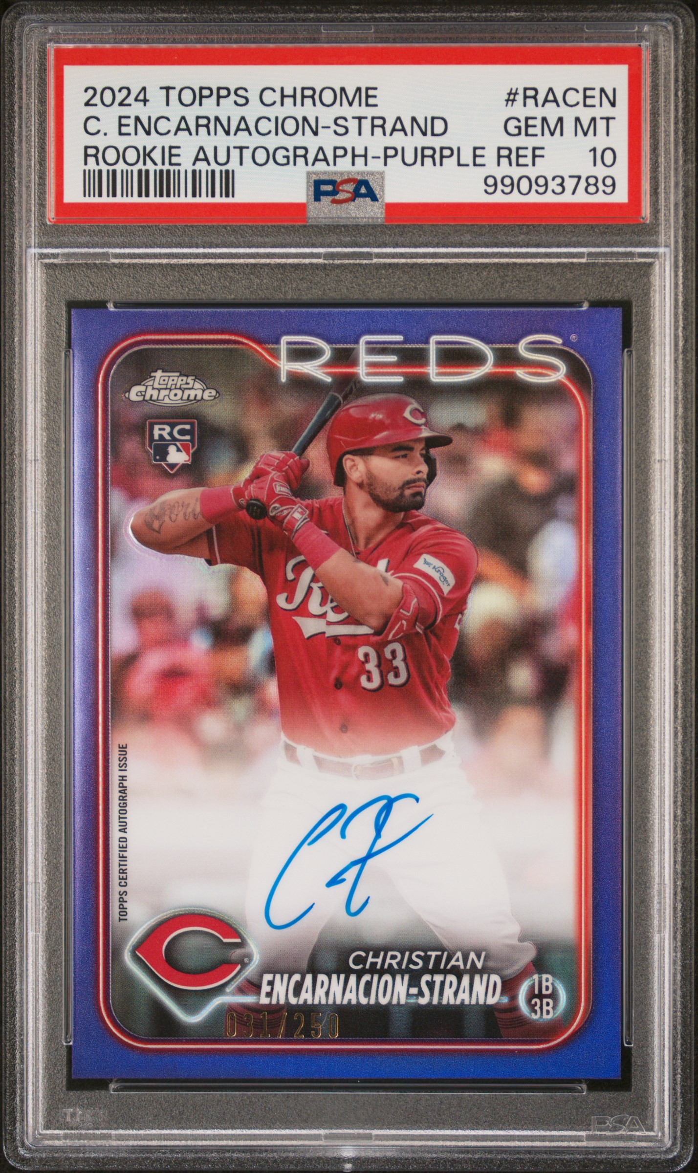 2024 Topps Chrome Rookie Autographs C. Encarnacion-Strand #Racen (Rookie Autograph-Purple Ref) Gem Mt 10 front