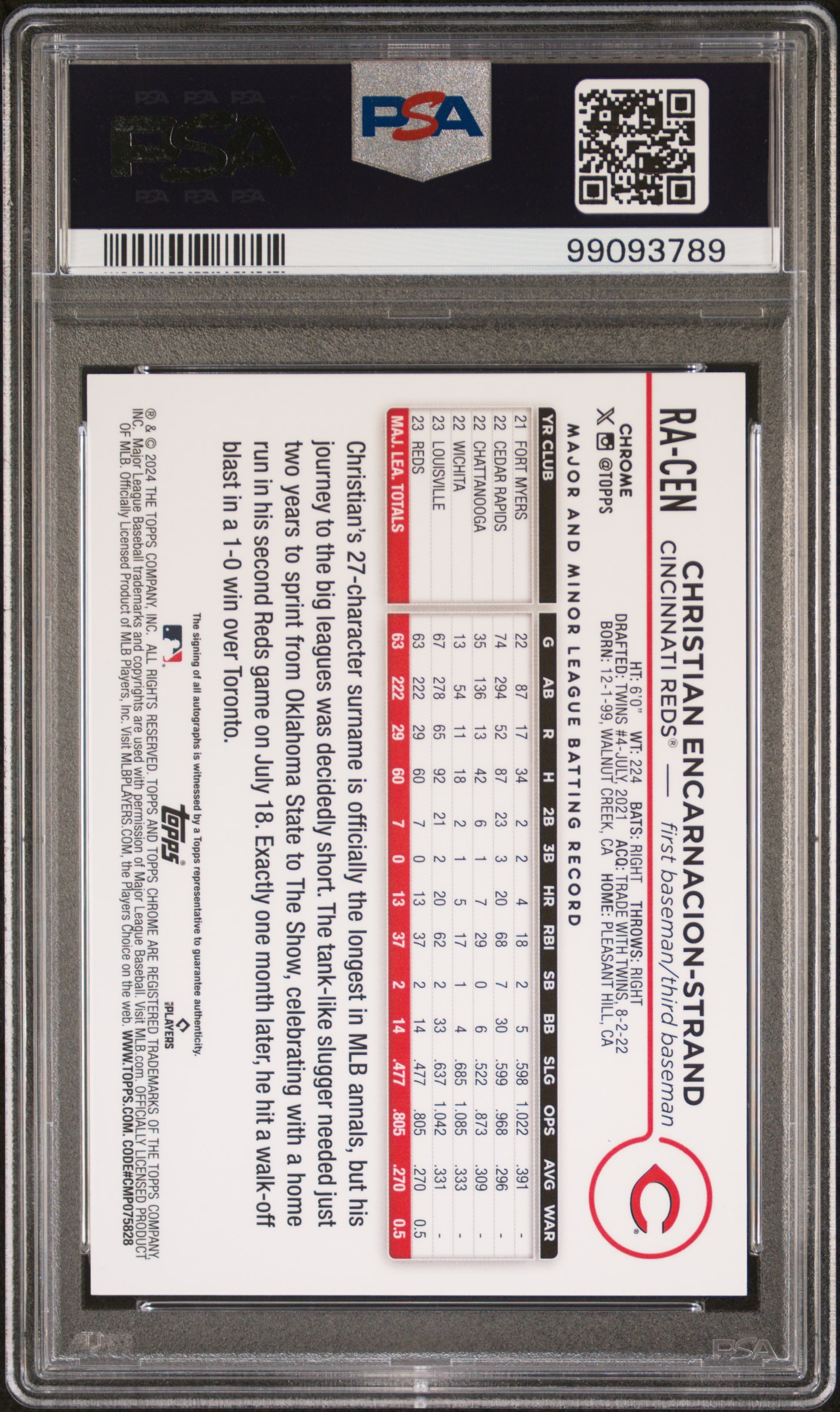 2024 Topps Chrome Rookie Autographs C. Encarnacion-Strand #Racen (Rookie Autograph-Purple Ref) Gem Mt 10 back