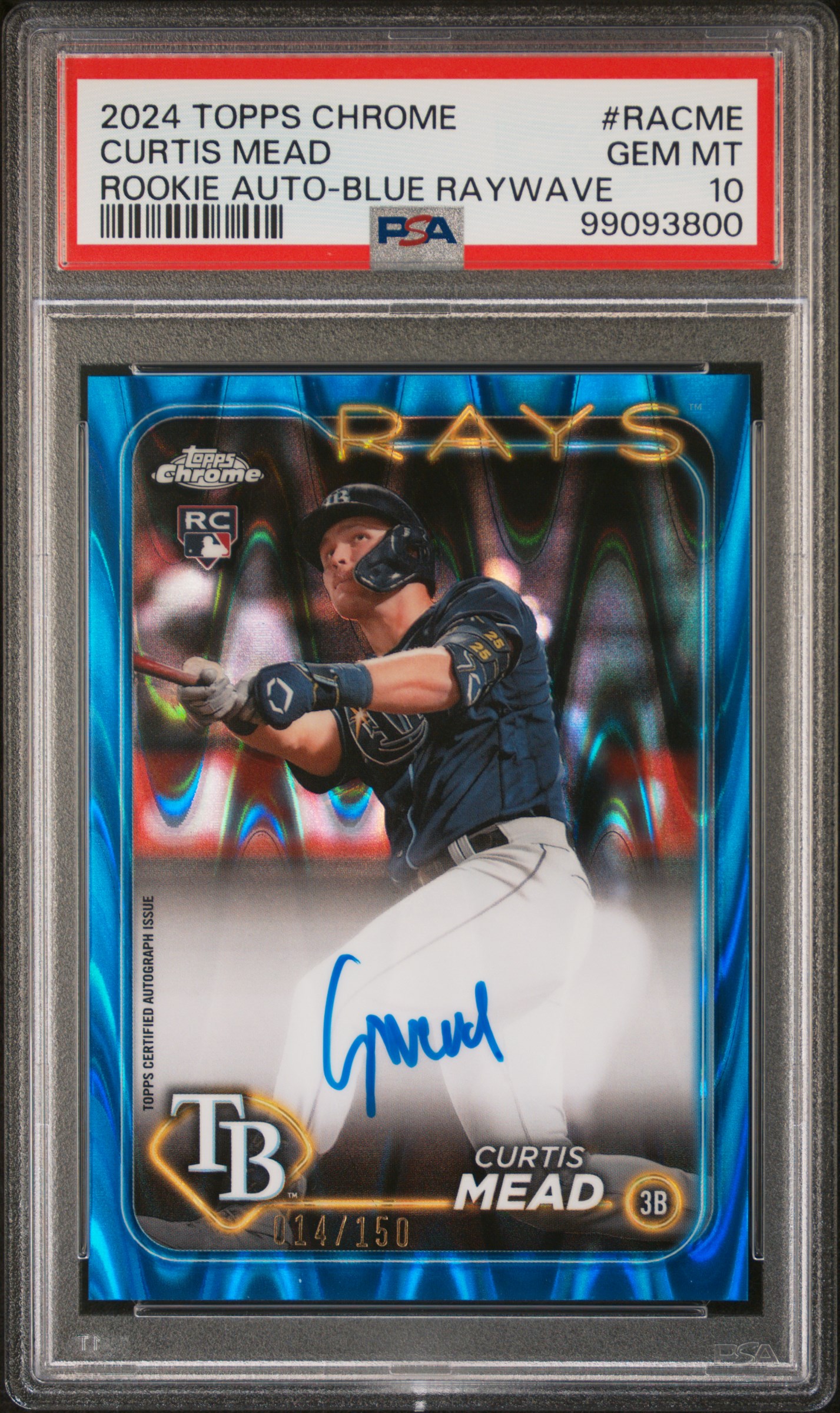 2024 Topps Chrome Rookie Autographs Curtis Mead #Racme (Rookie Auto-Blue Raywave) Gem Mt 10 front