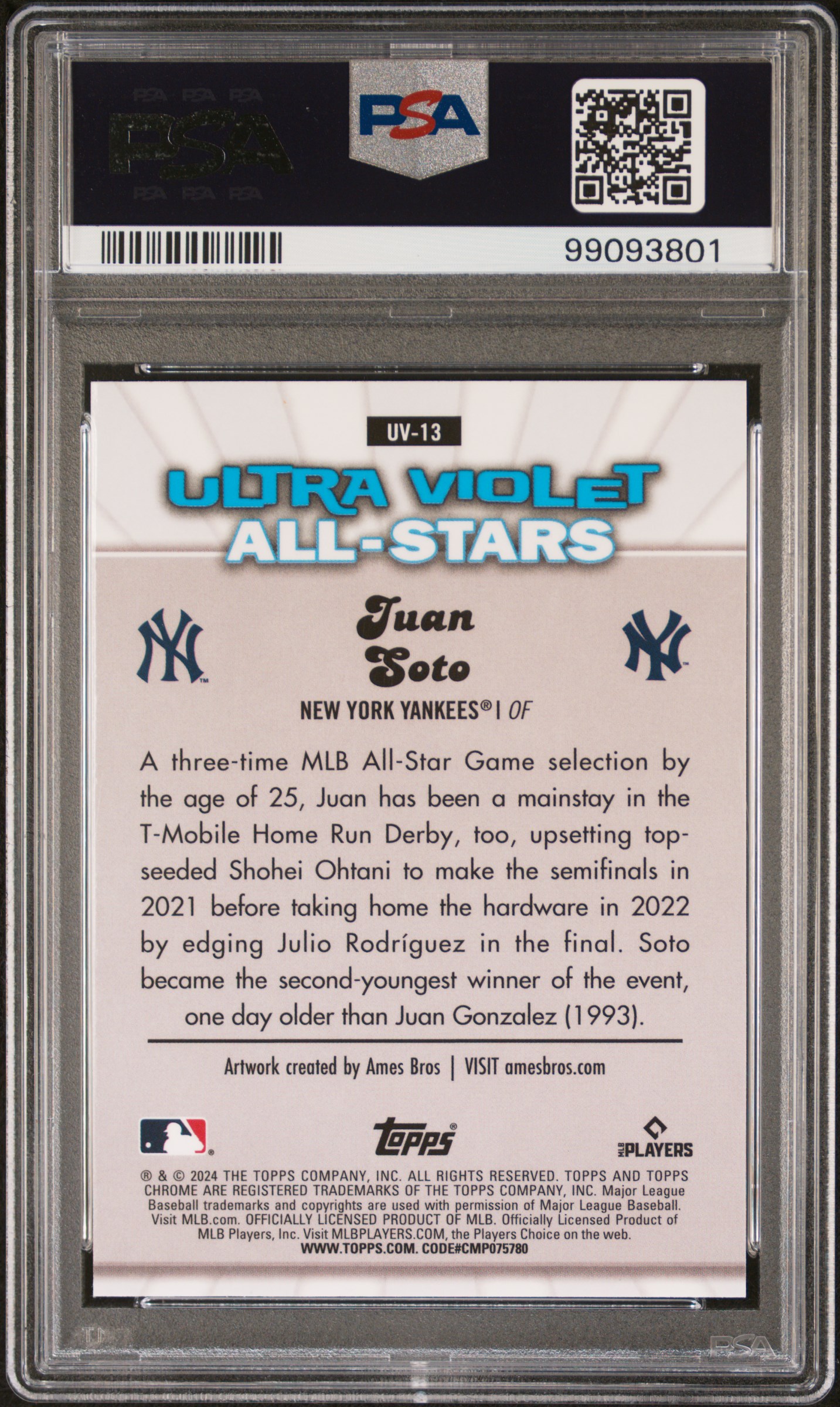 2024 Topps Chrome Ultraviolet All-Stars Juan Soto #Uv13 Gem Mt 10 back