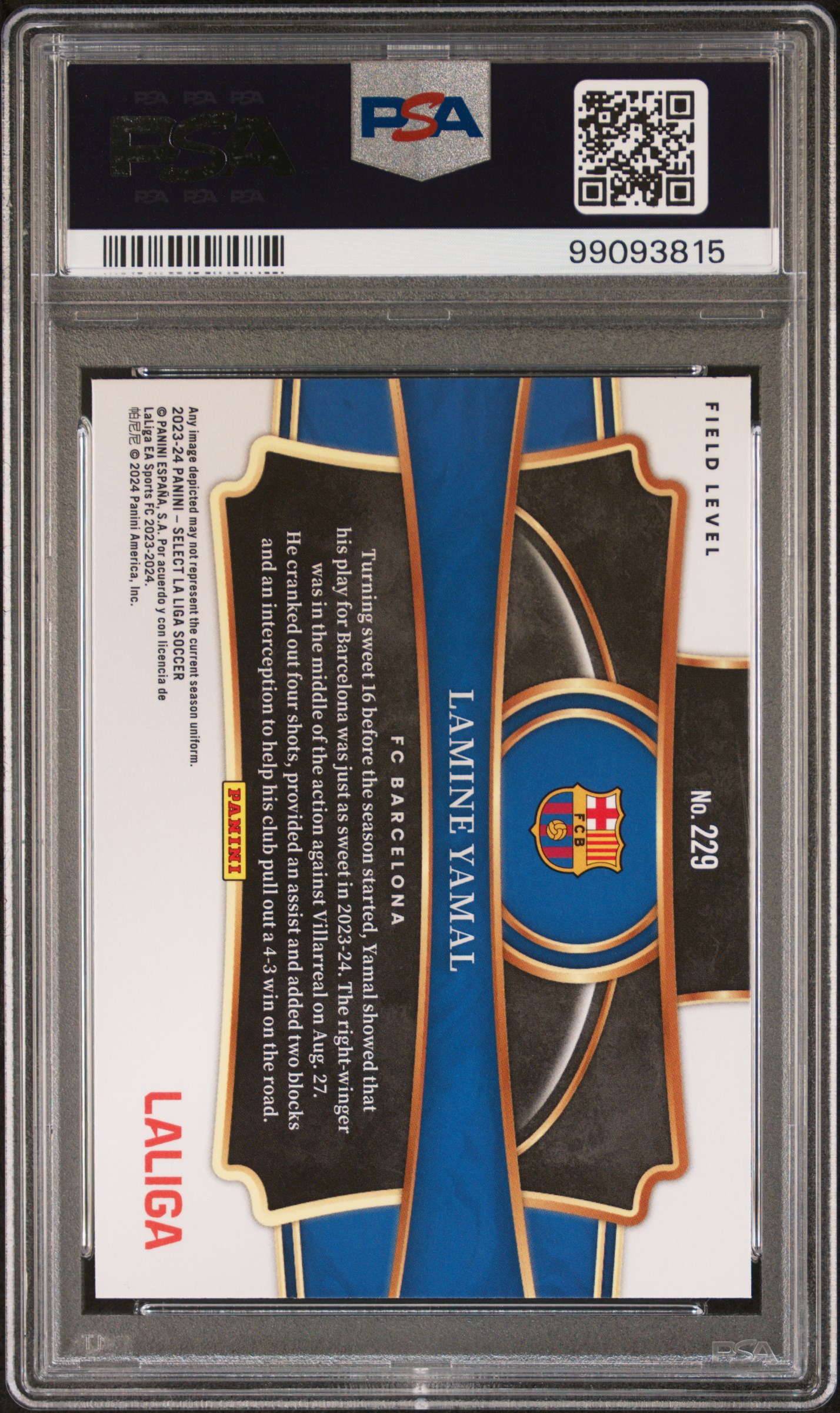 2023-24 Panini Select La Liga Lamine Yamal #229 Gem Mt 10 back