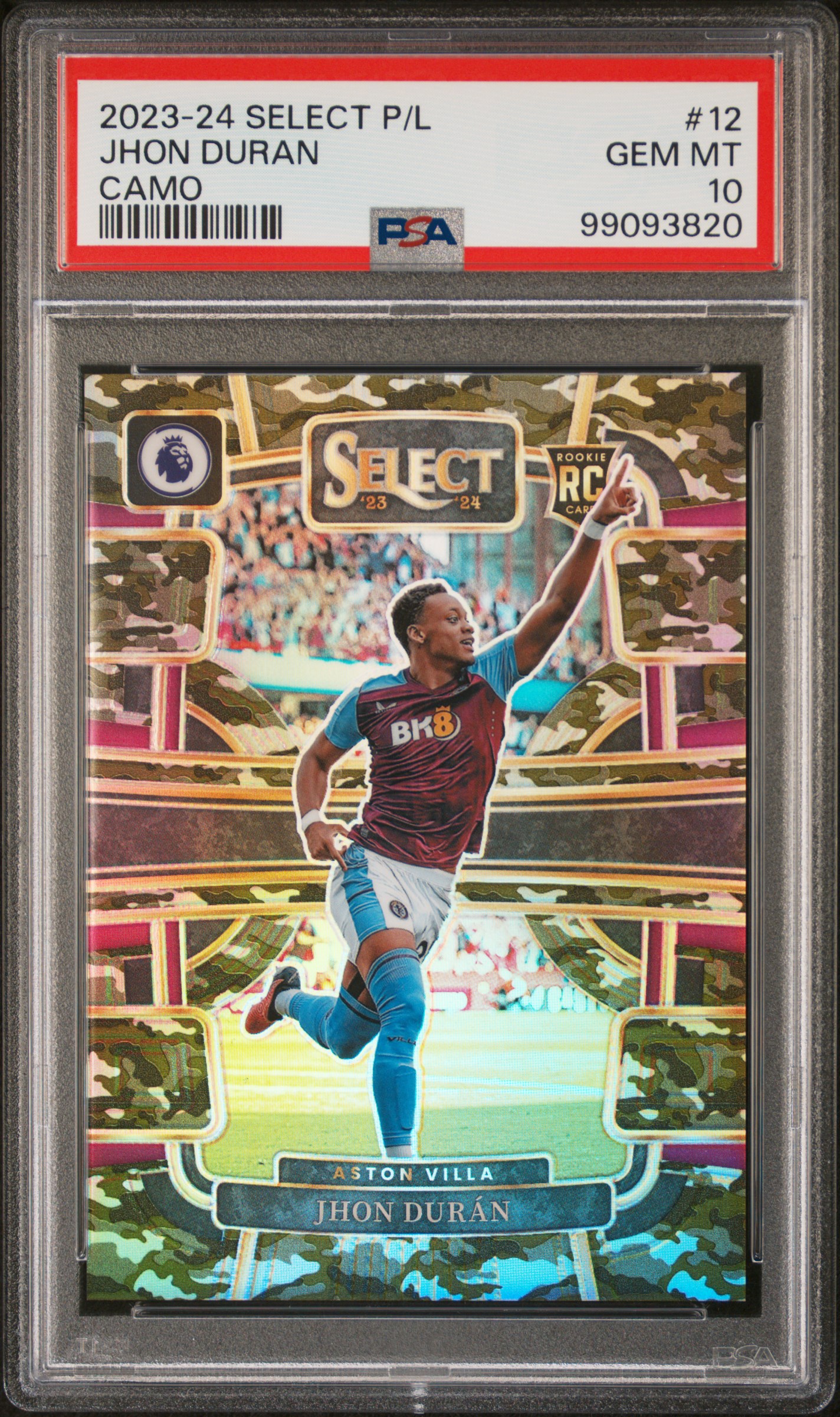 2023-24 Panini Select Premier League Jhon Duran #12 (Camo) Gem Mt 10 front