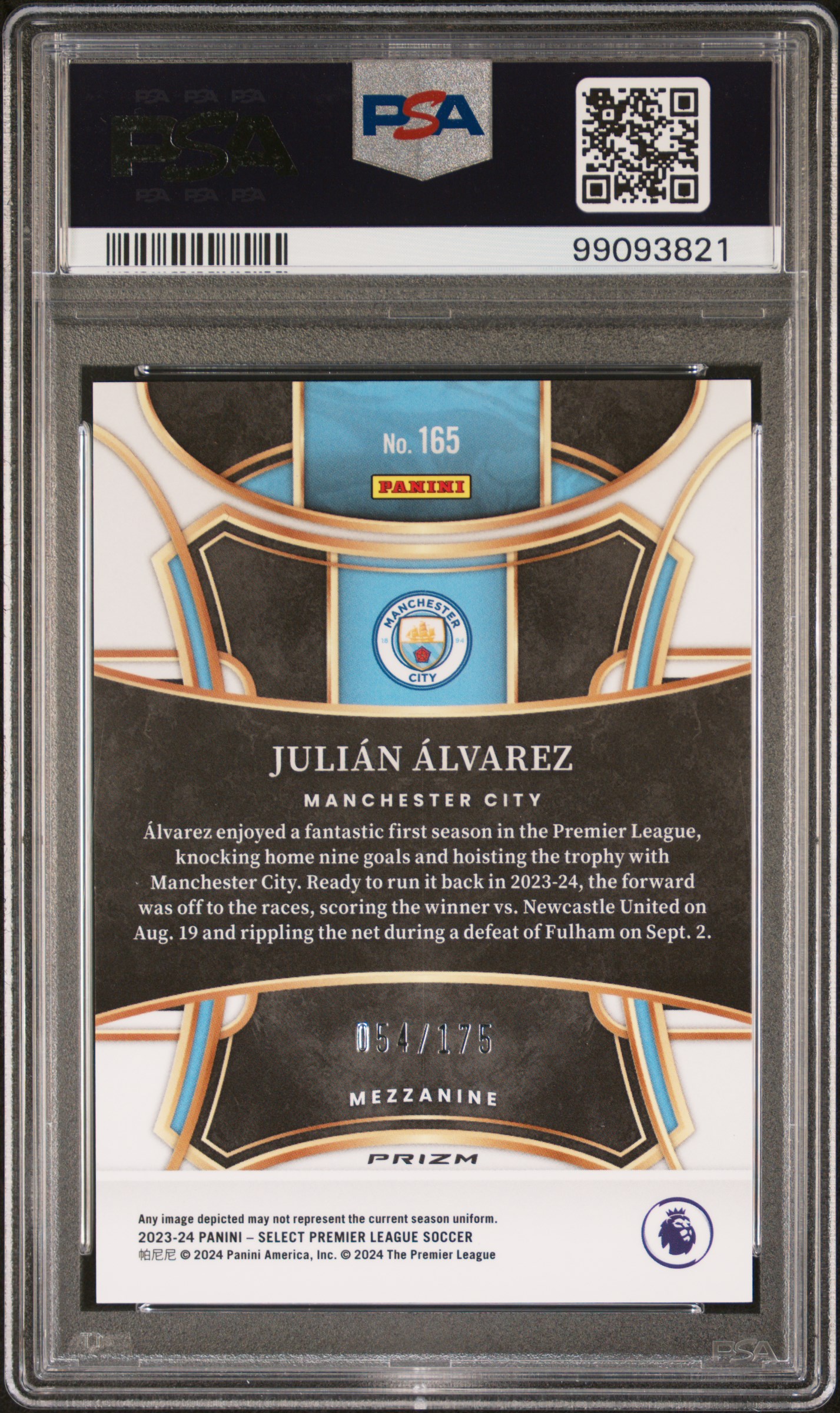 2023-24 Panini Select Premier League Julian Alvarez #165 (Camo) Gem Mt 10 back