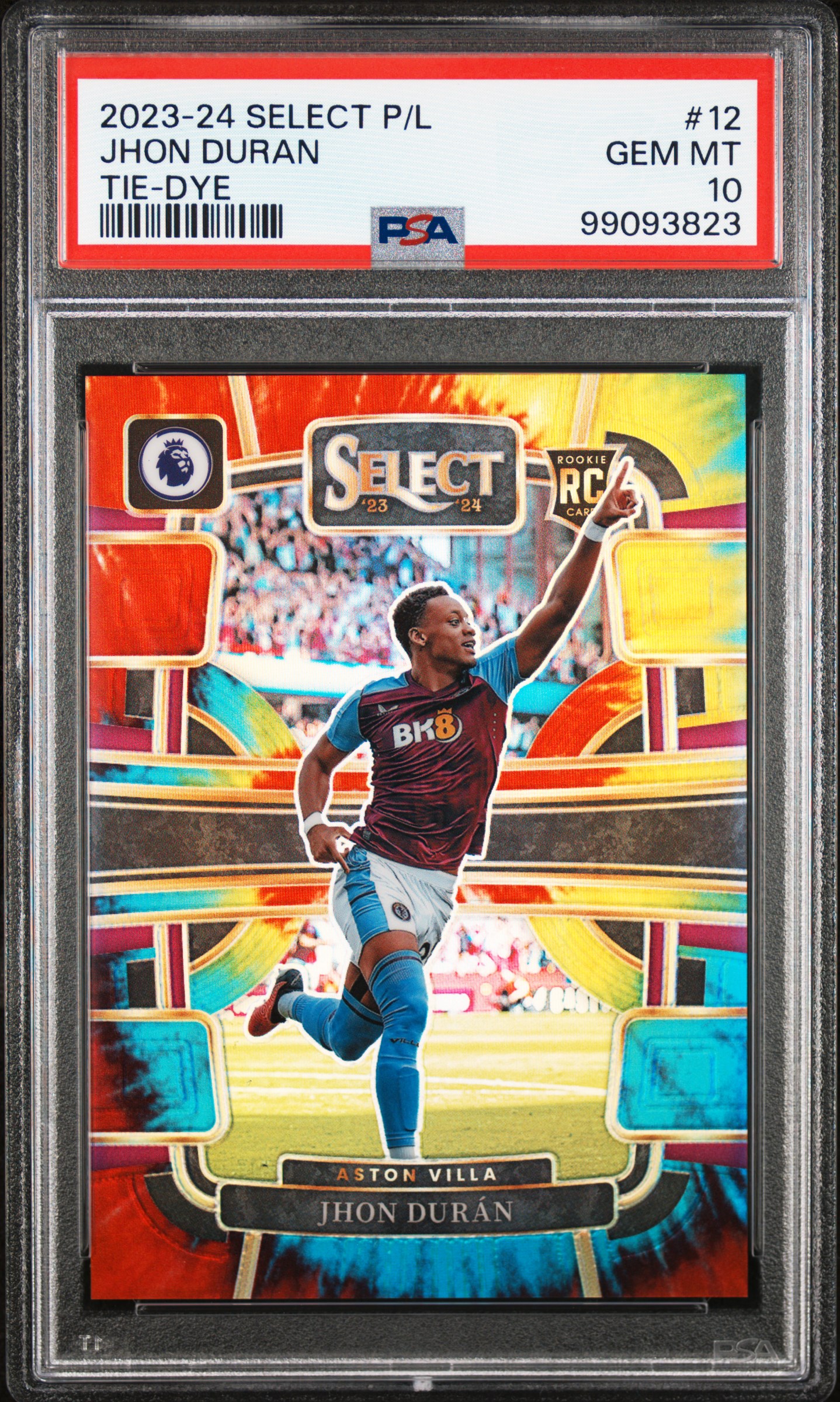 2023-24 Panini Select Premier League Jhon Duran #12 (Tie-Dye) Gem Mt 10 front