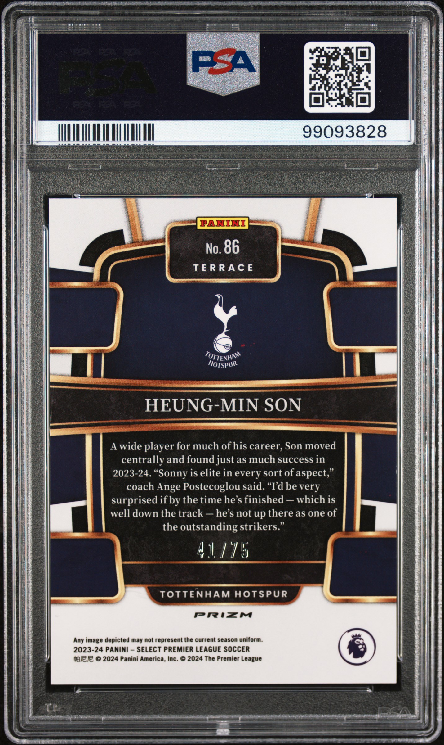 2023-24 Panini Select Premier League Heung-Min Son #86 (Orange) Gem Mt 10 back