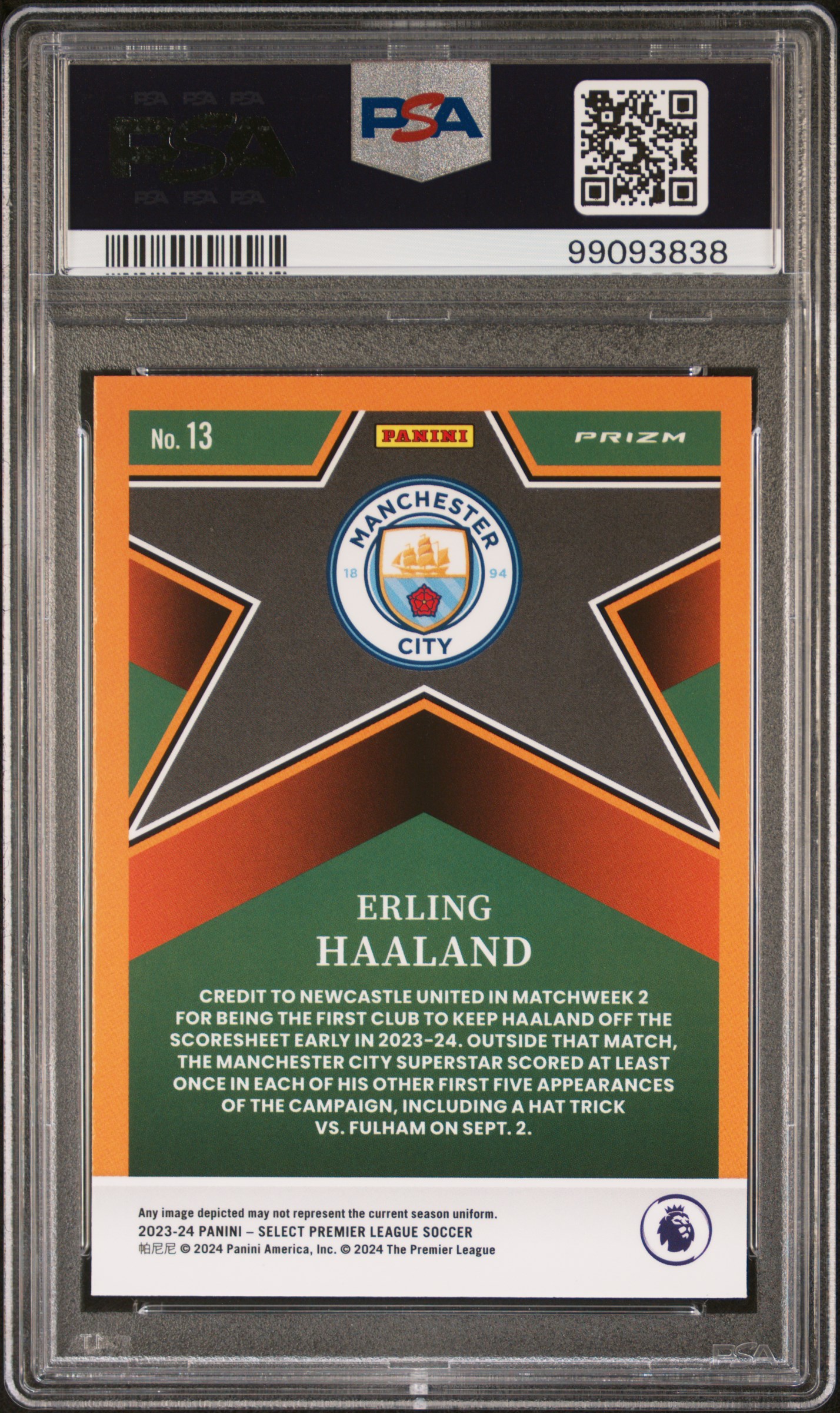 2023-24 Panini Select Premier League Select Stars Erling Haaland #13 Gem Mt 10 back