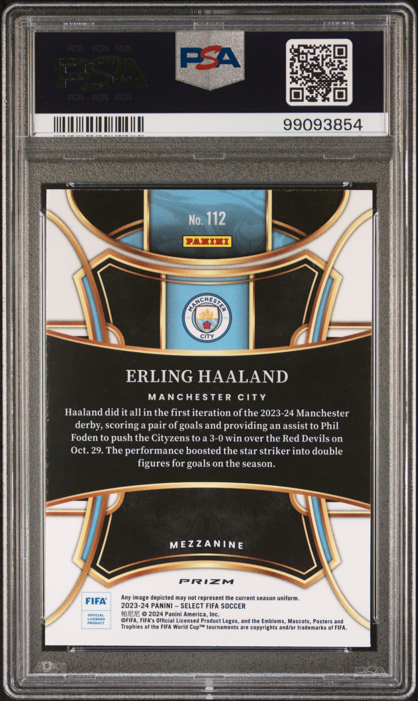 2023-24 Panini Select Fifa Erling Haaland #112 (Silver) Gem Mt 10 back