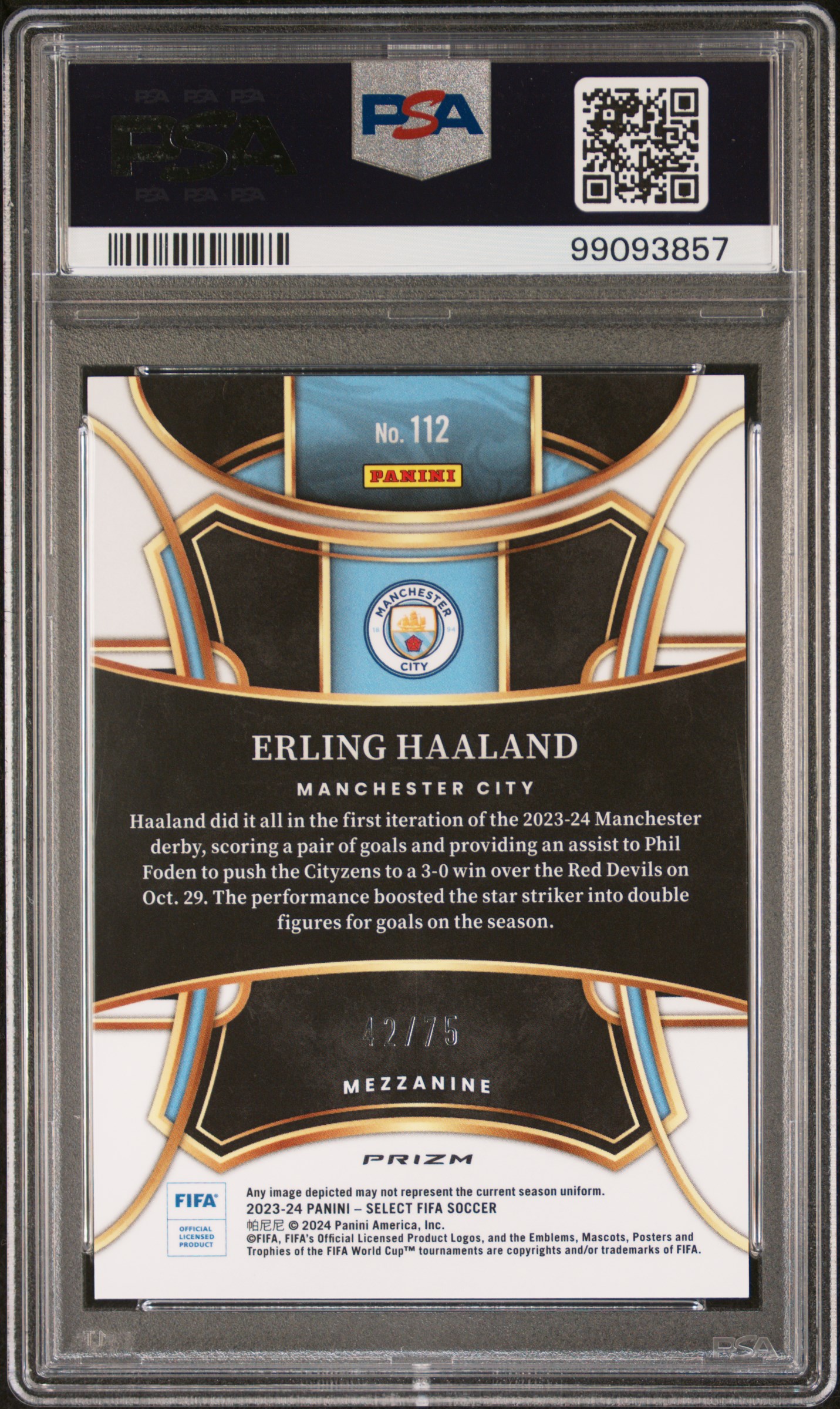 2023-24 Panini Select Fifa Erling Haaland #112 (Pink) Gem Mt 10 back