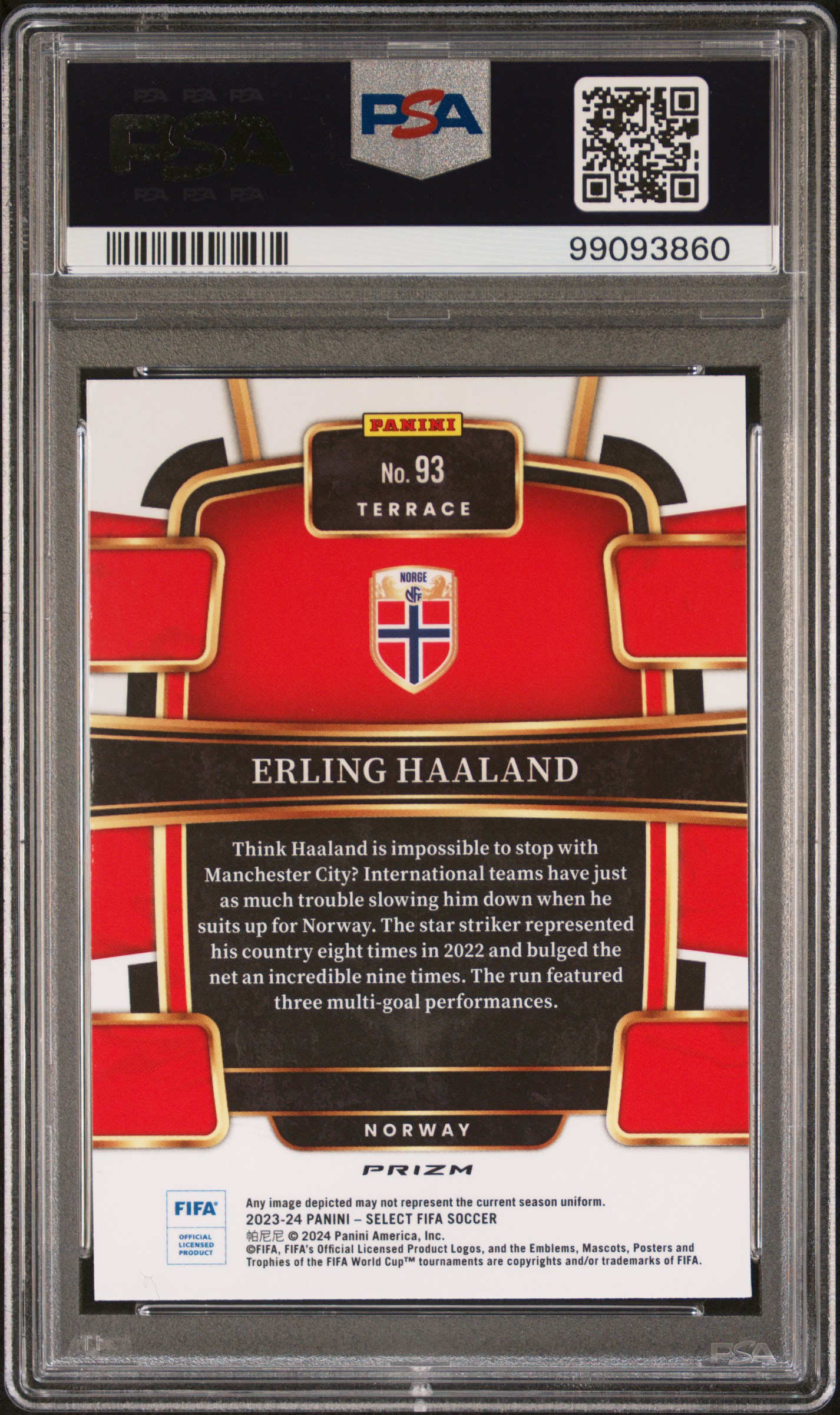 2023-24 Panini Select Fifa Erling Haaland #93 (Multi-Color) Gem Mt 10 back