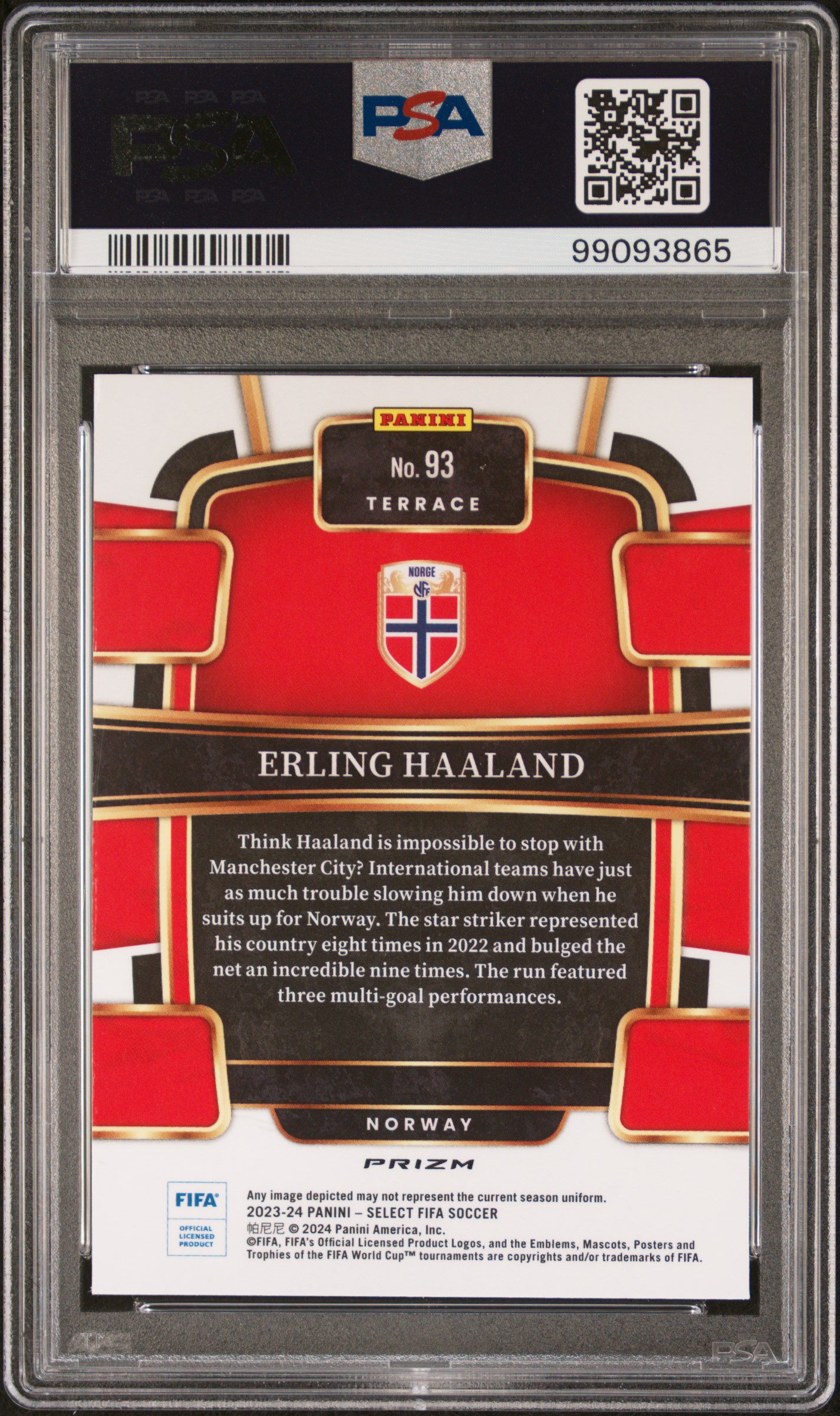 2023-24 Panini Select Fifa Erling Haaland #93 (Silver) Gem Mt 10 back