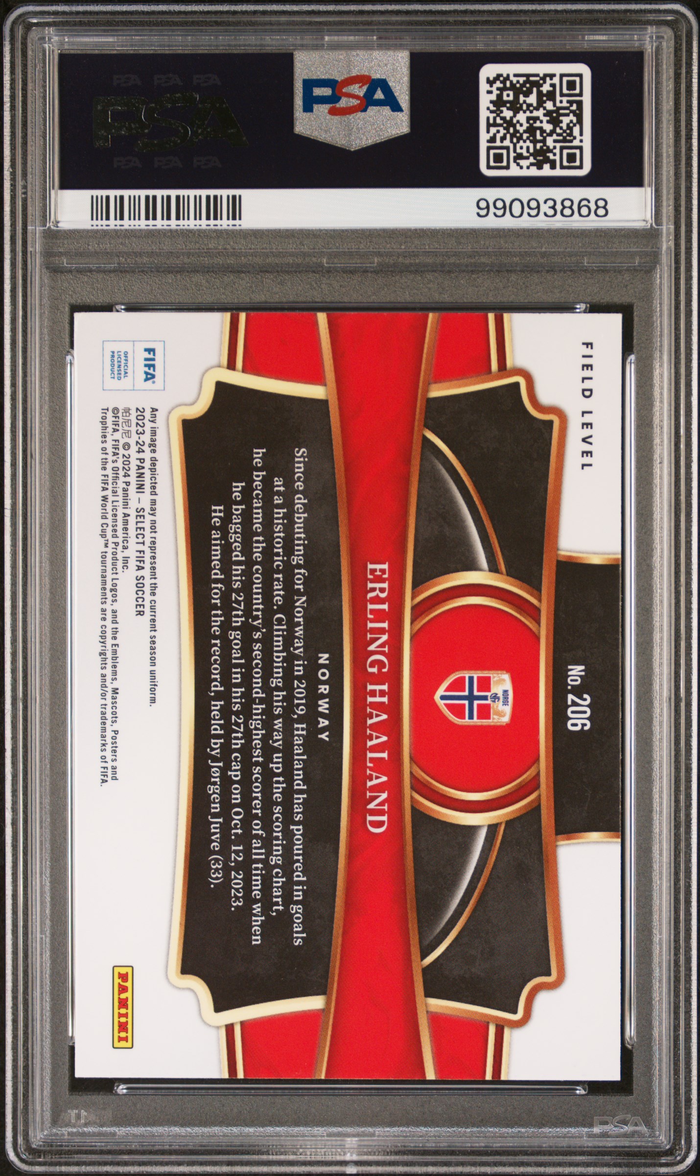 2023-24 Panini Select Fifa Erling Haaland #206 Gem Mt 10 back