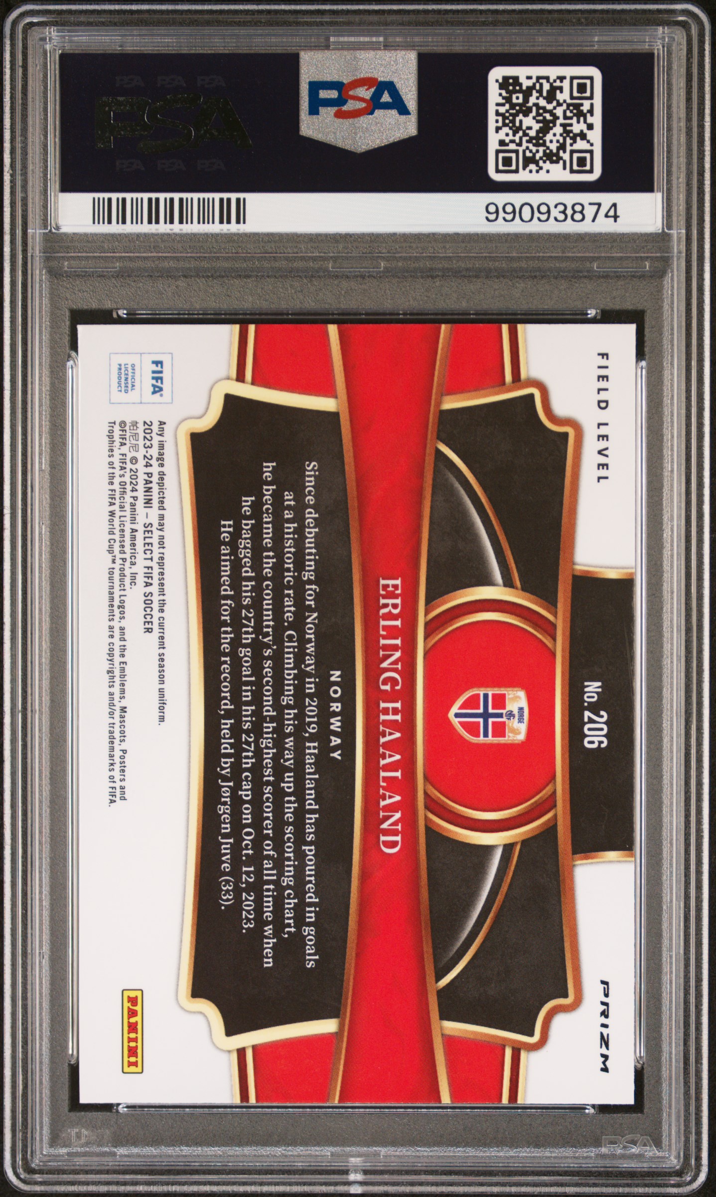 2023-24 Panini Select Fifa Erling Haaland #206 (Red) Gem Mt 10 back