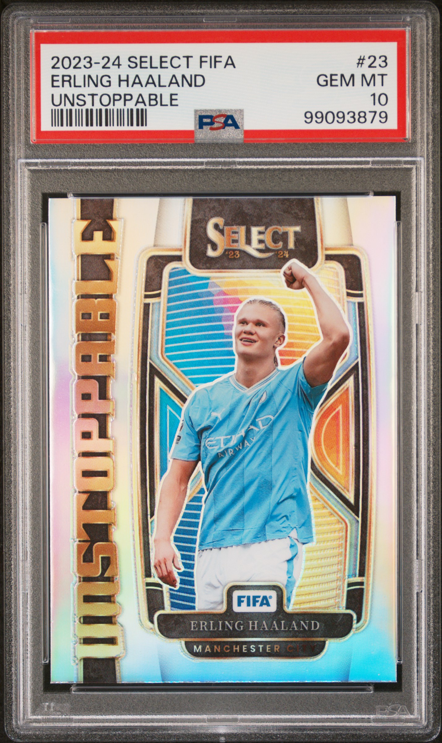 2023-24 Panini Select Fifa Unstoppable Erling Haaland #23 Gem Mt 10 front