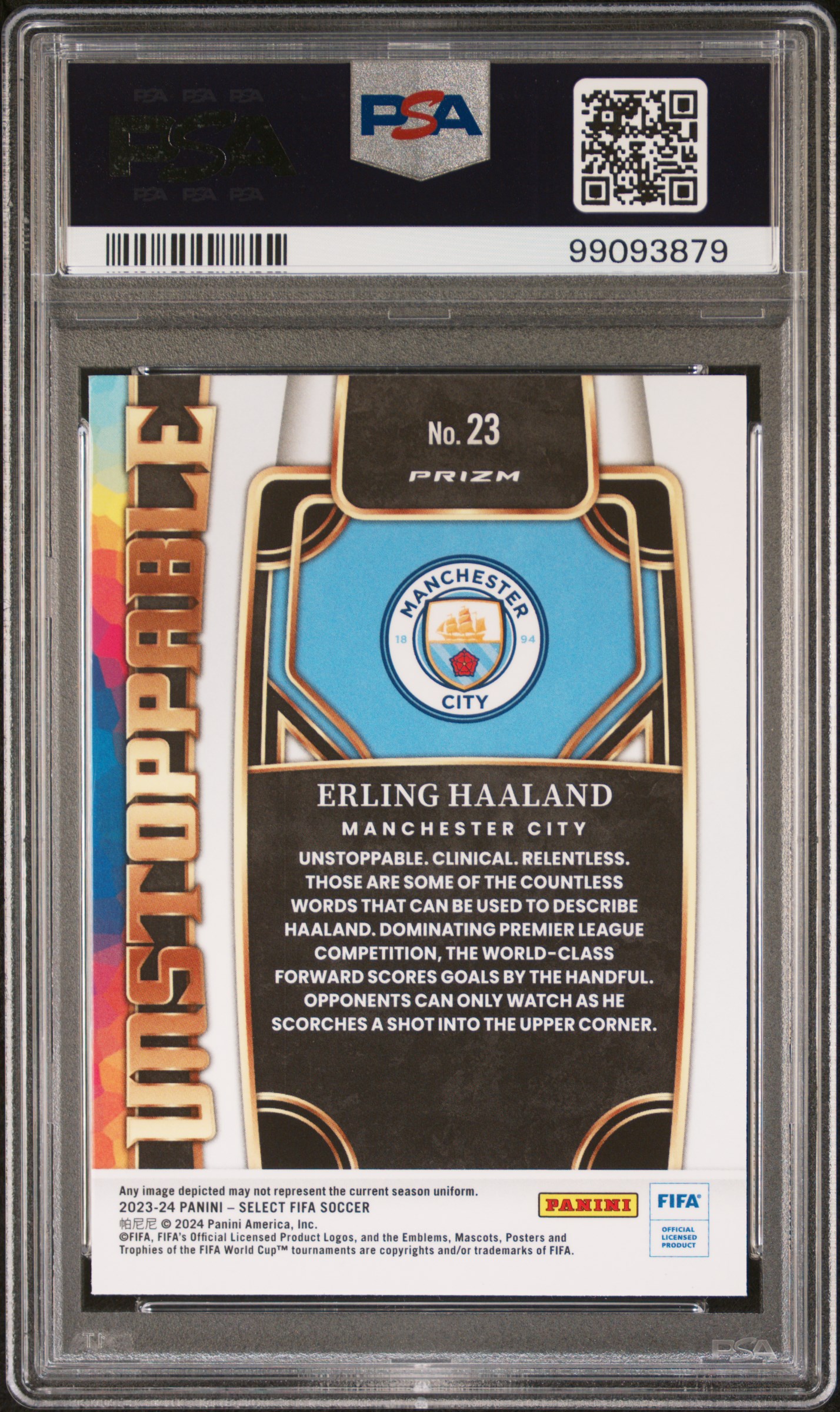 2023-24 Panini Select Fifa Unstoppable Erling Haaland #23 Gem Mt 10 back