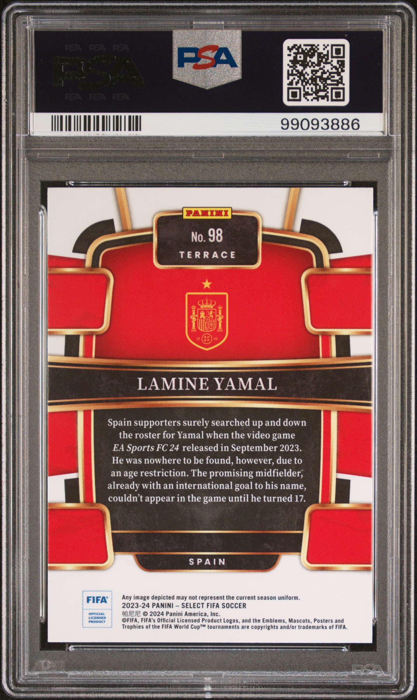 2023-24 Panini Select Fifa Lamine Yamal #98 Gem Mt 10 back