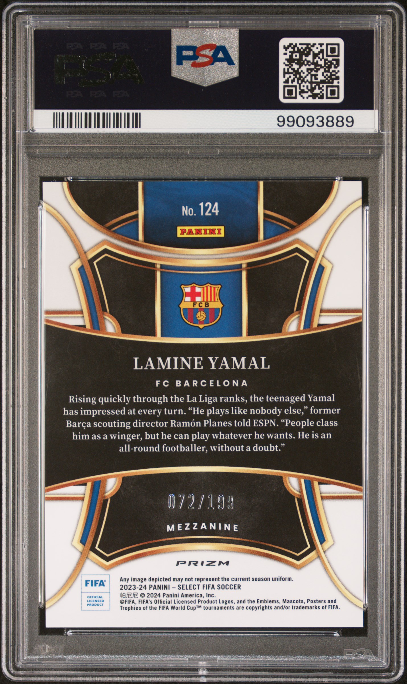 2023-24 Panini Select Fifa Lamine Yamal #124 (Pink Mojo) Gem Mt 10 back