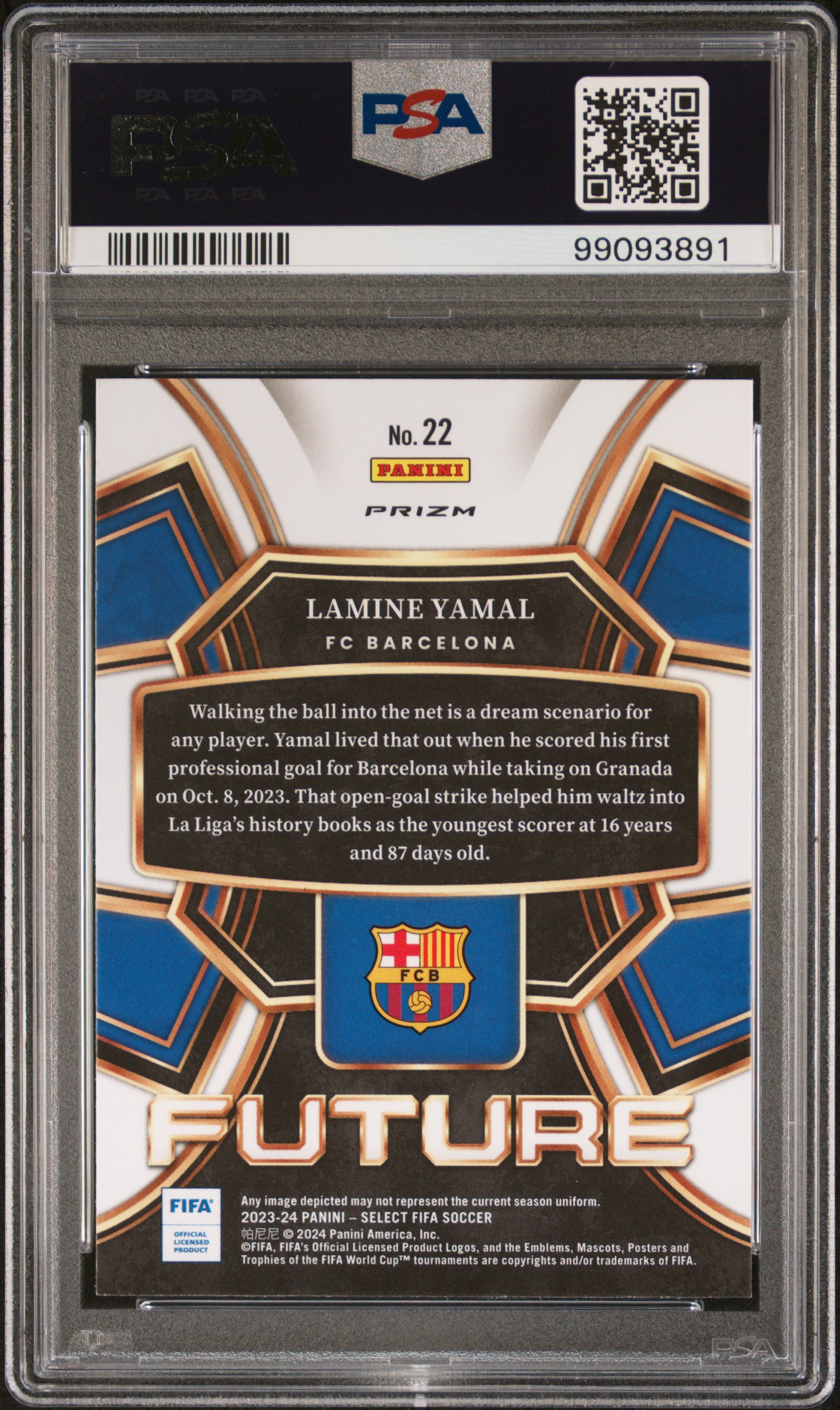 2023-24 Panini Select Fifa Select Future Lamine Yamal #22 Gem Mt 10 back