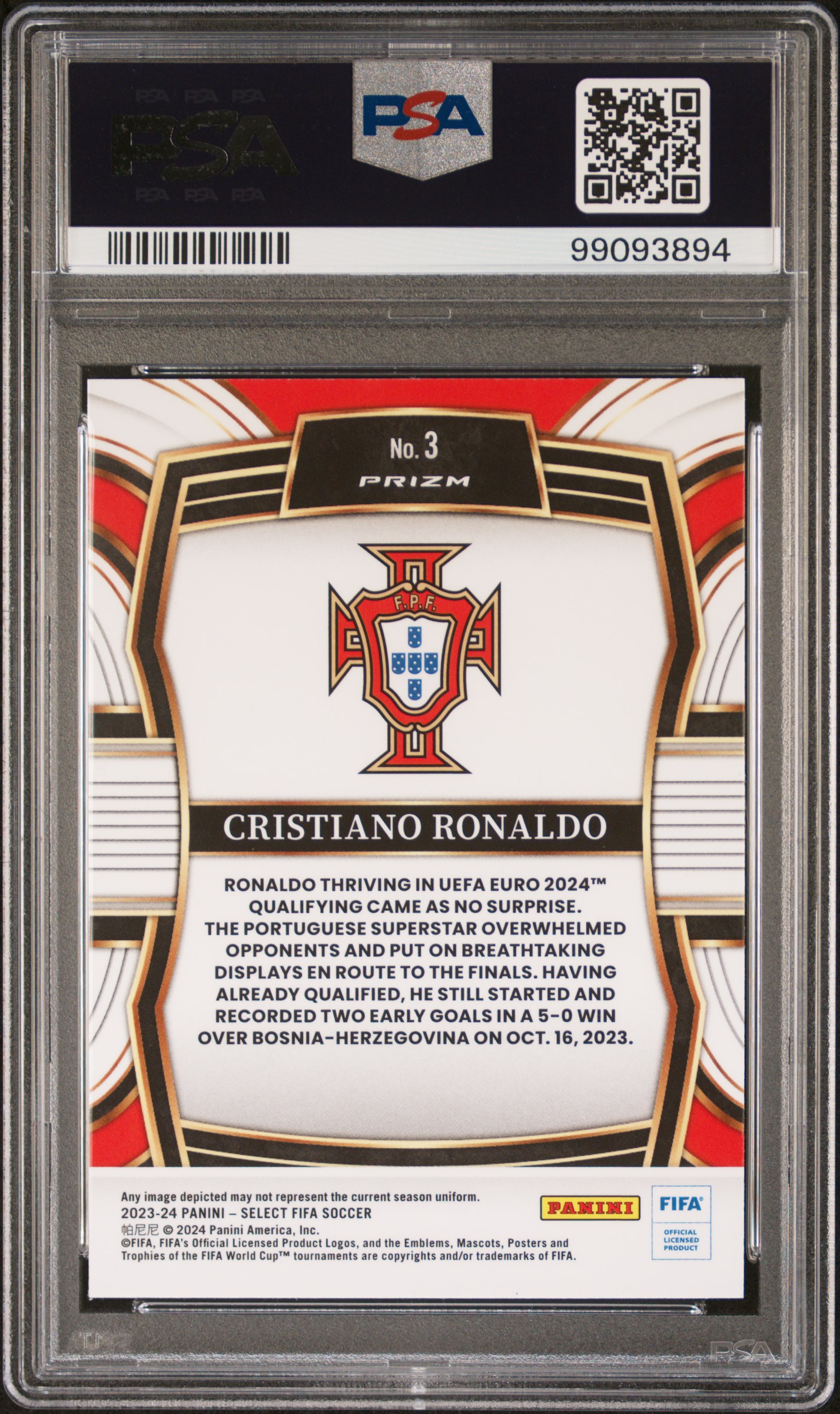 2023-24 Panini Select Fifa Equalizers Cristiano Ronaldo #3 Gem Mt 10 back