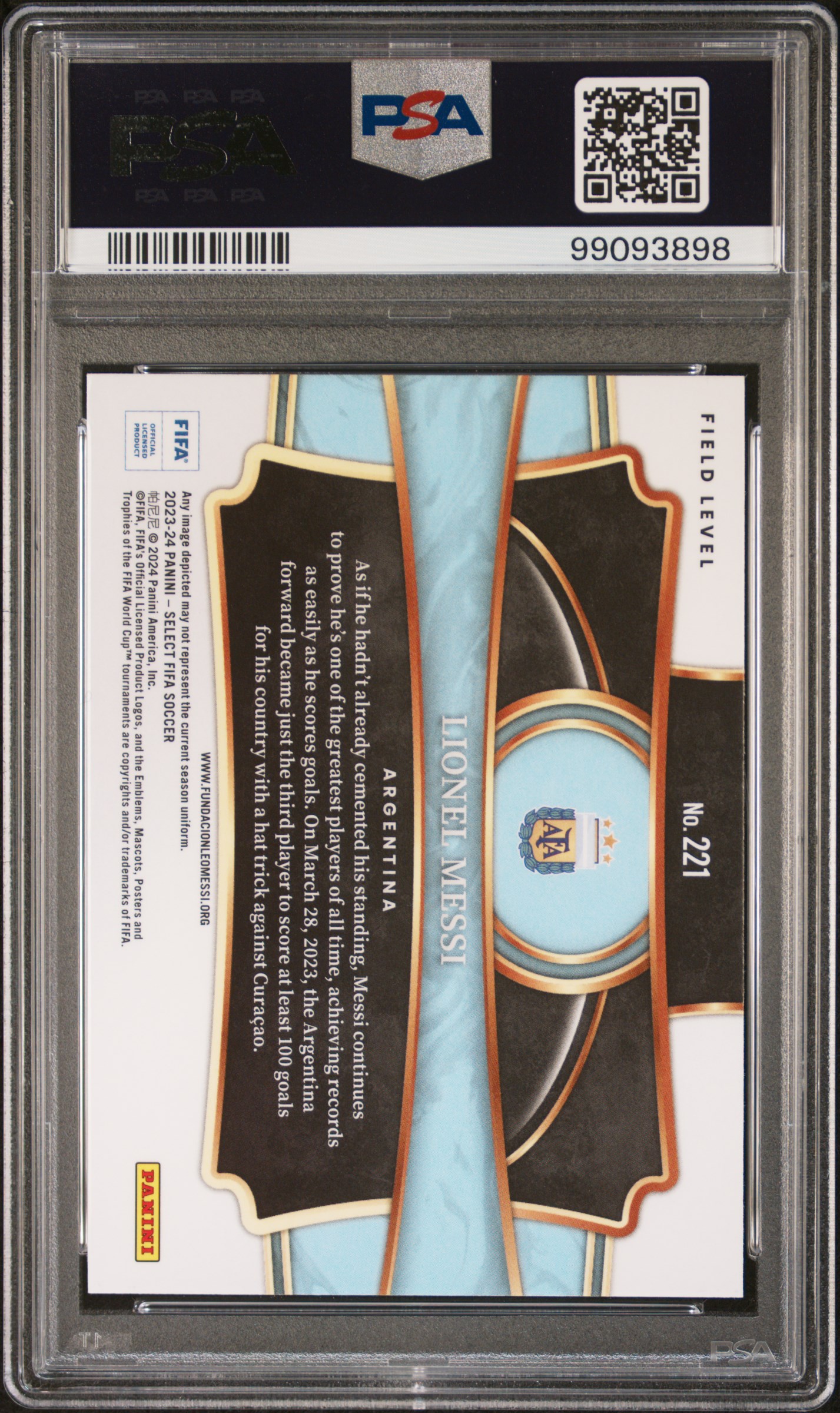 2023-24 Panini Select Fifa Lionel Messi #221 Gem Mt 10 back