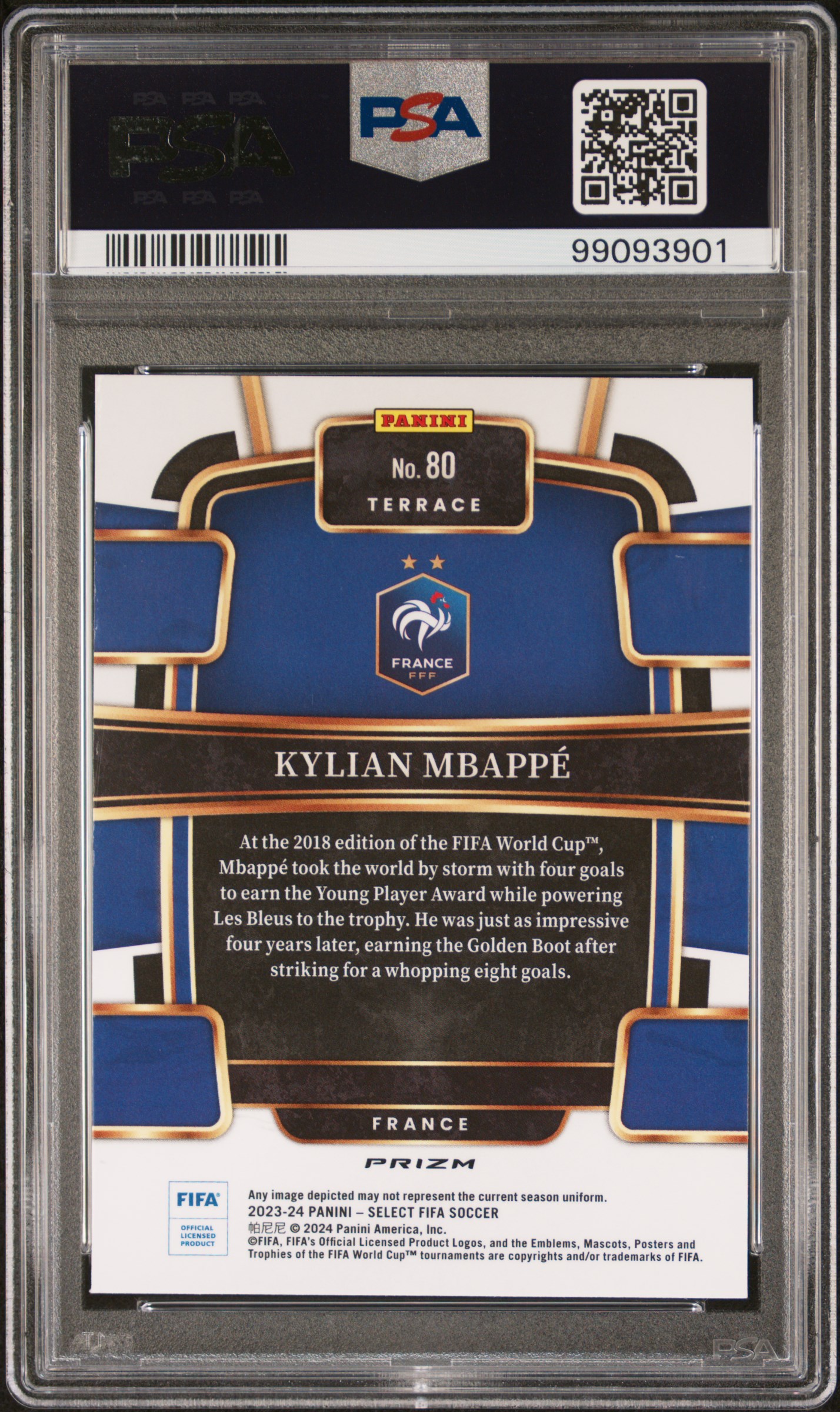 2023-24 Panini Select Fifa Kylian Mbappe #80 (Silver) Gem Mt 10 back