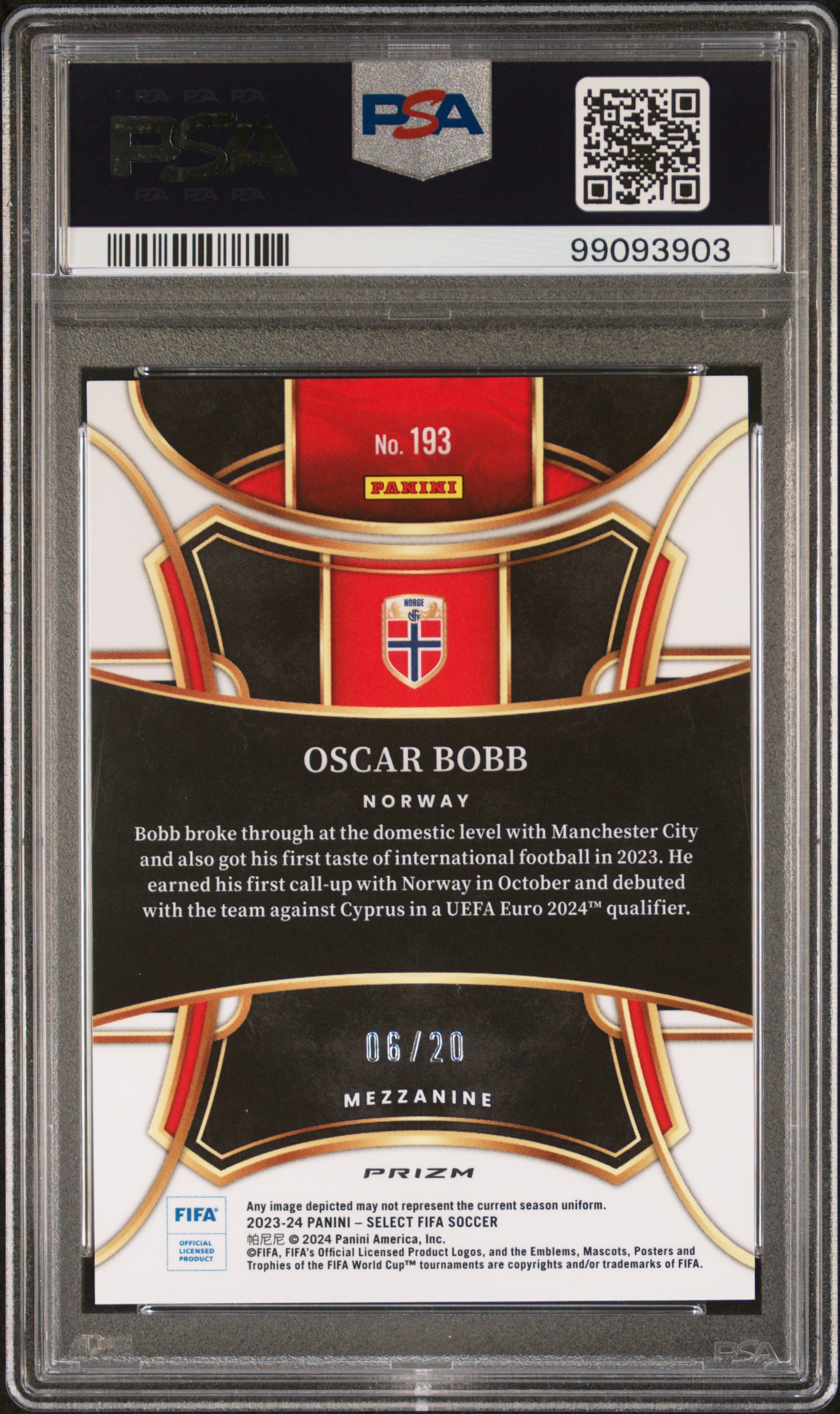 2023-24 Panini Select Fifa Oscar Bobb #193 (White) Gem Mt 10 back
