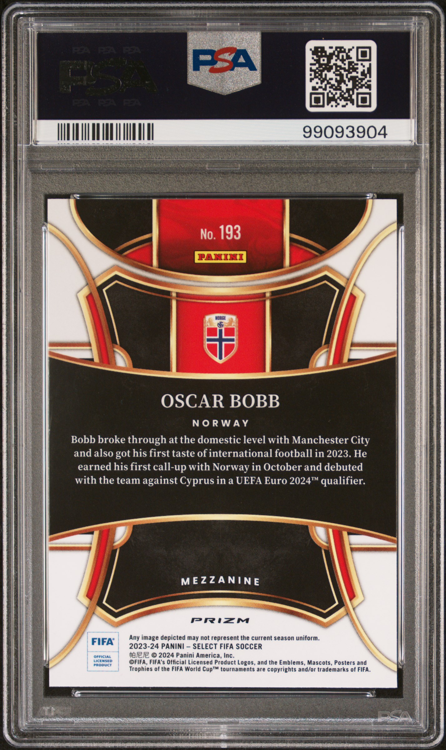 2023-24 Panini Select Fifa Oscar Bobb #193 (Silver) Gem Mt 10 back