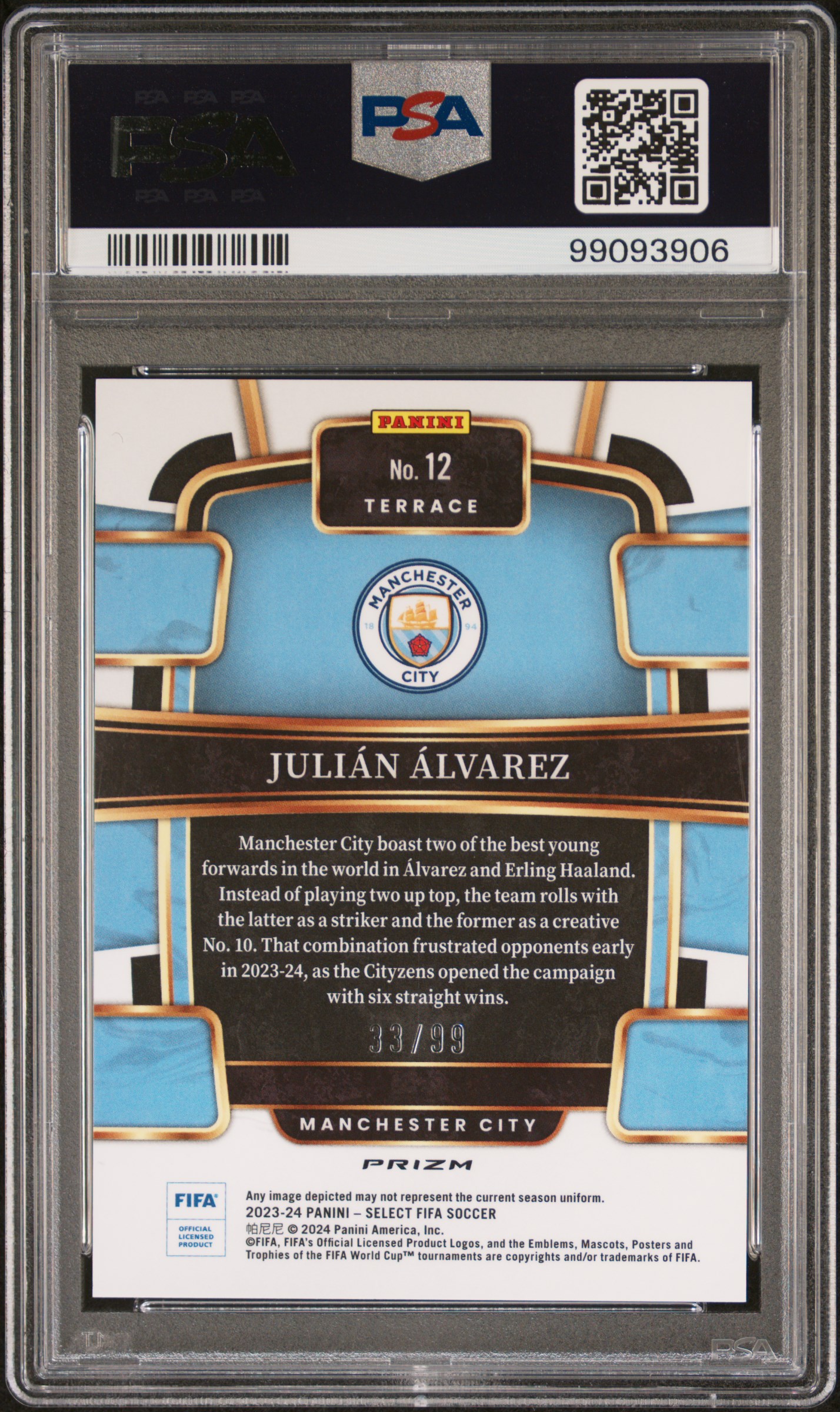 2023-24 Panini Select Fifa Julian Alvarez #12 (Winter Camo) Gem Mt 10 back