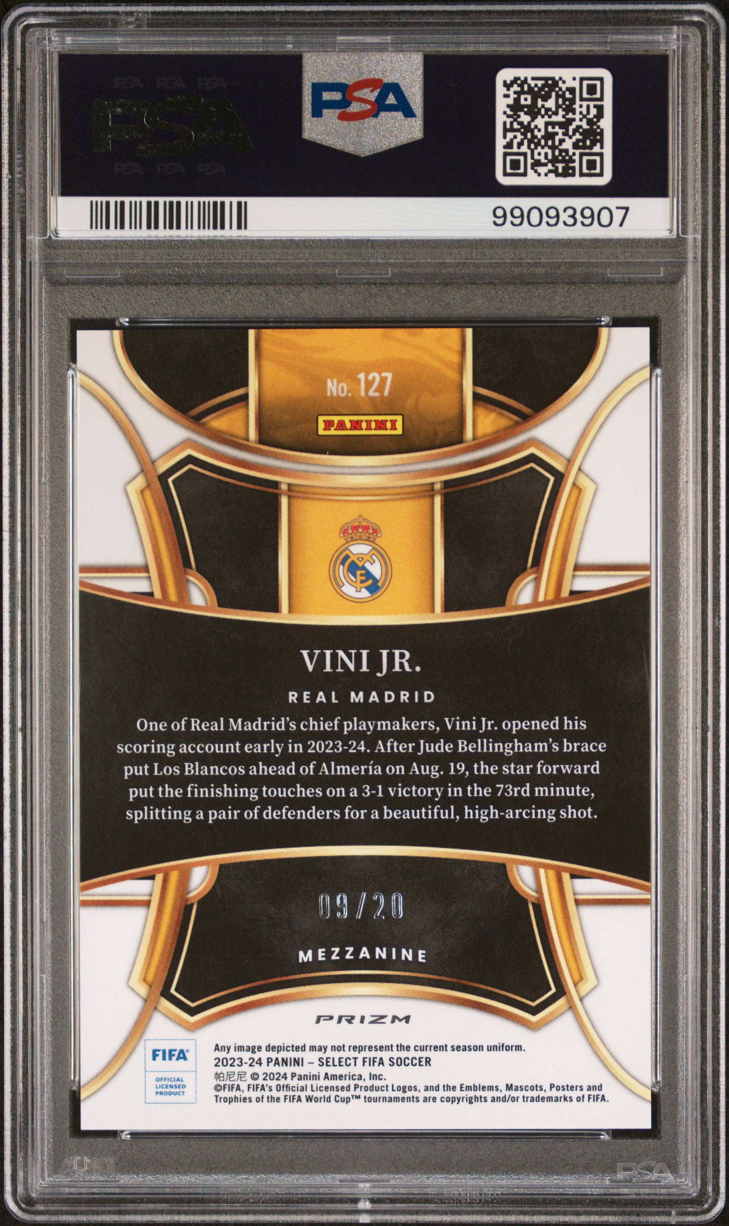 2023-24 Panini Select Fifa Vini Jr. #127 (White) Gem Mt 10 back