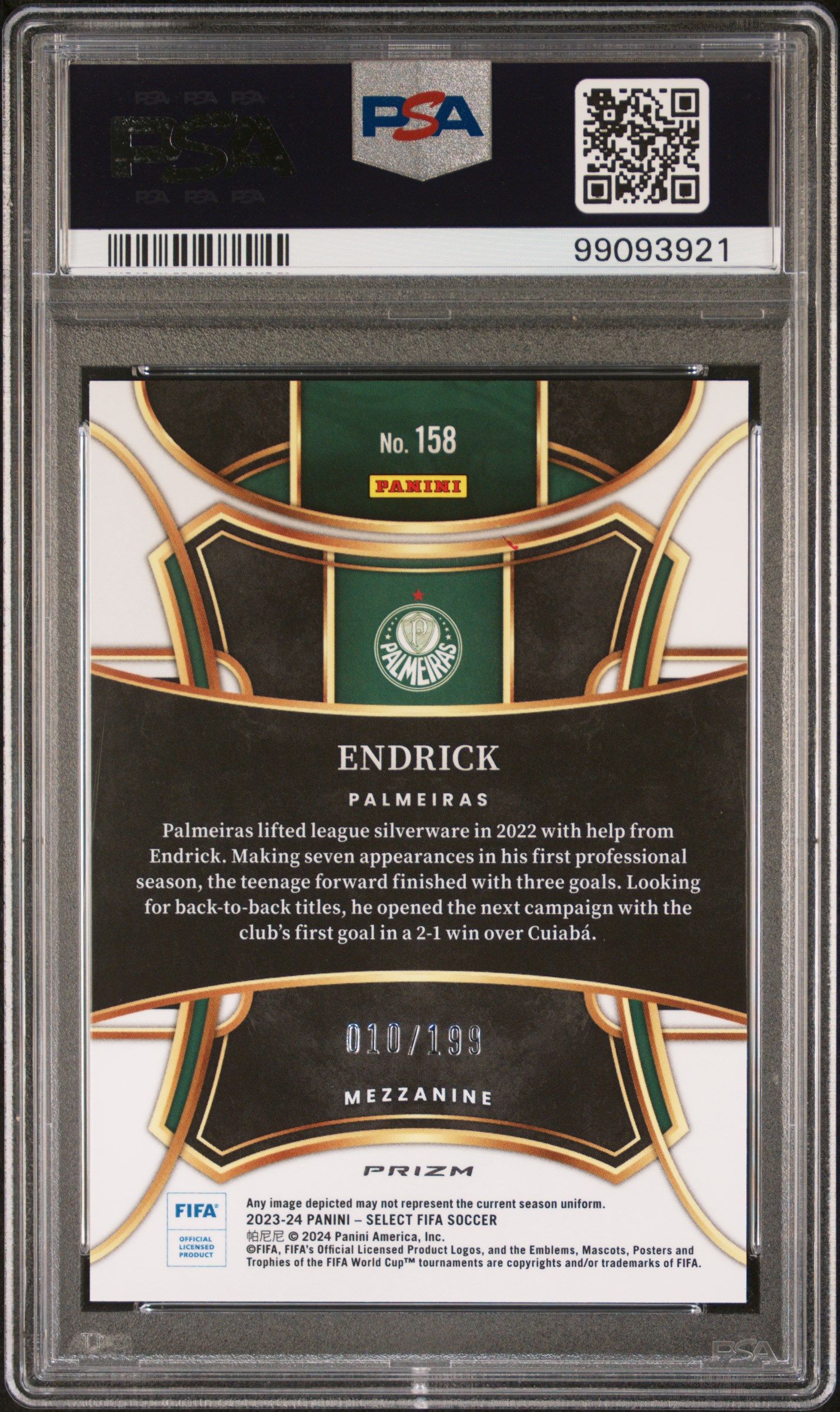 2023-24 Panini Select Fifa Endrick #158 (Pink Mojo) Gem Mt 10 back