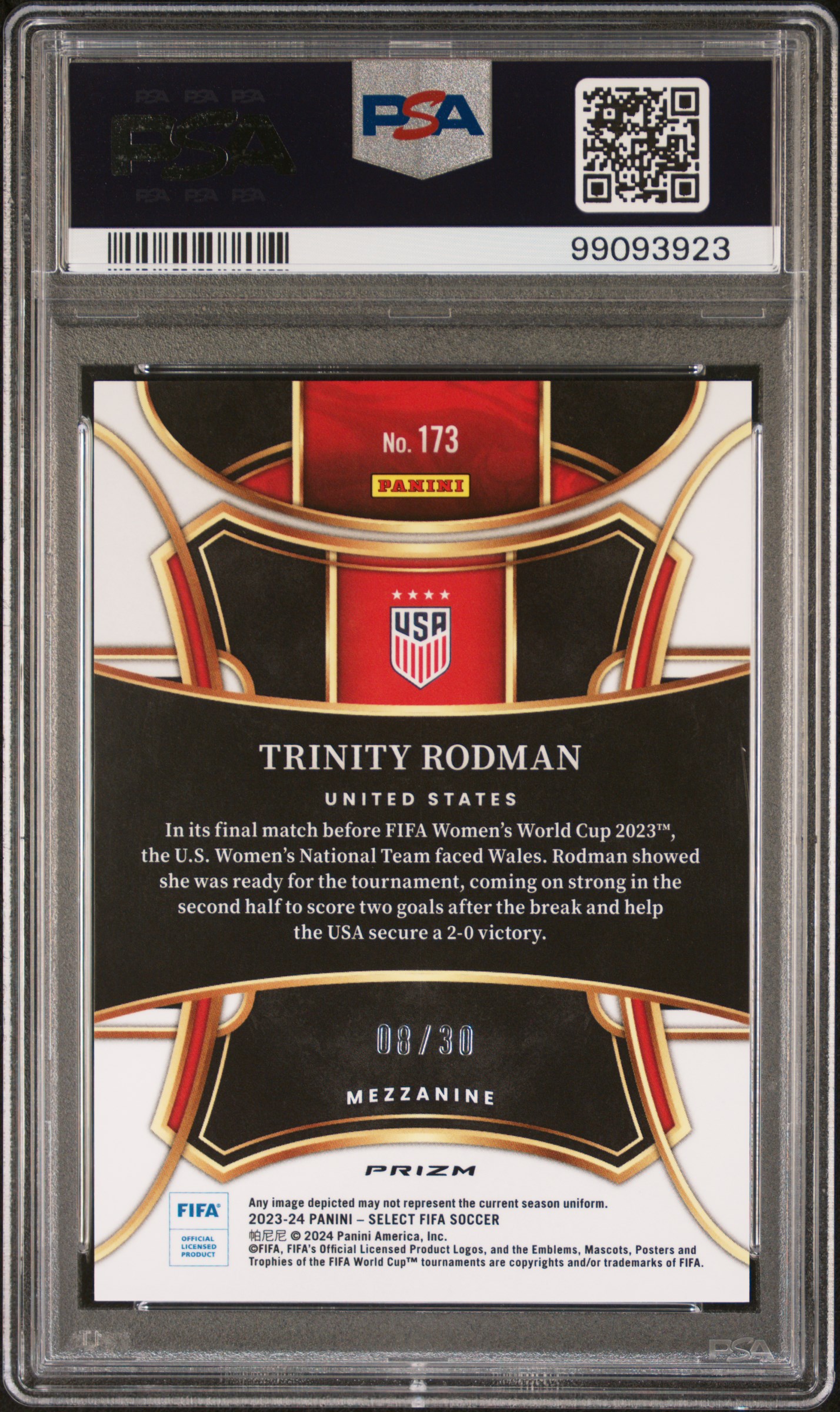 2023-24 Panini Select Fifa Trinity Rodman #173 (Tie-Dye) Gem Mt 10 back