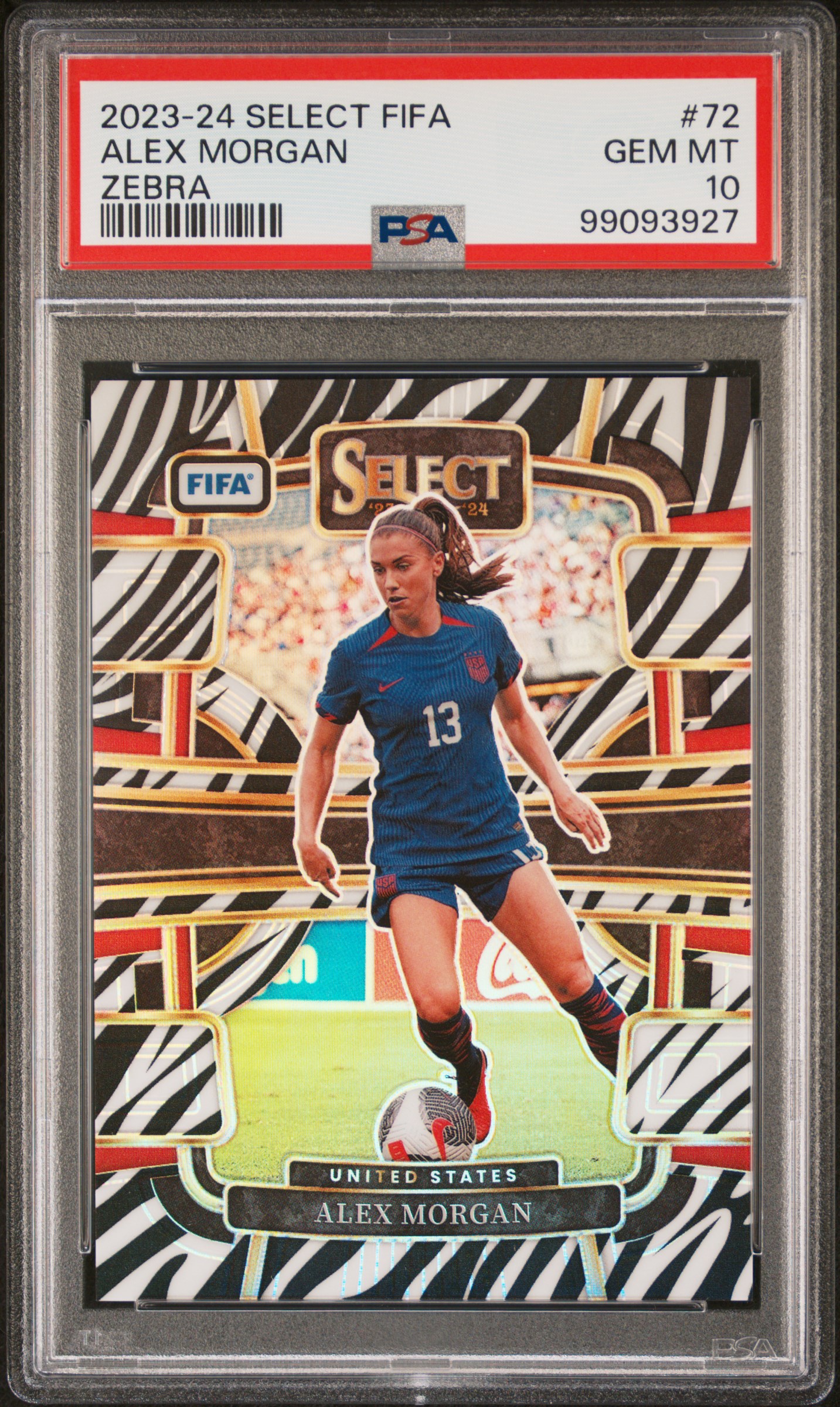 2023-24 Panini Select Fifa Alex Morgan #72 (Zebra) Gem Mt 10 front