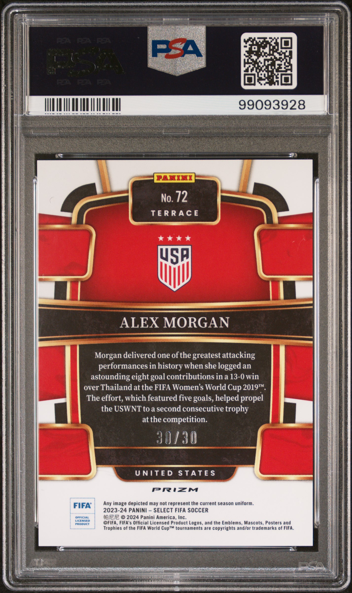 2023-24 Panini Select Fifa Alex Morgan #72 (Tie-Dye) Gem Mt 10 back