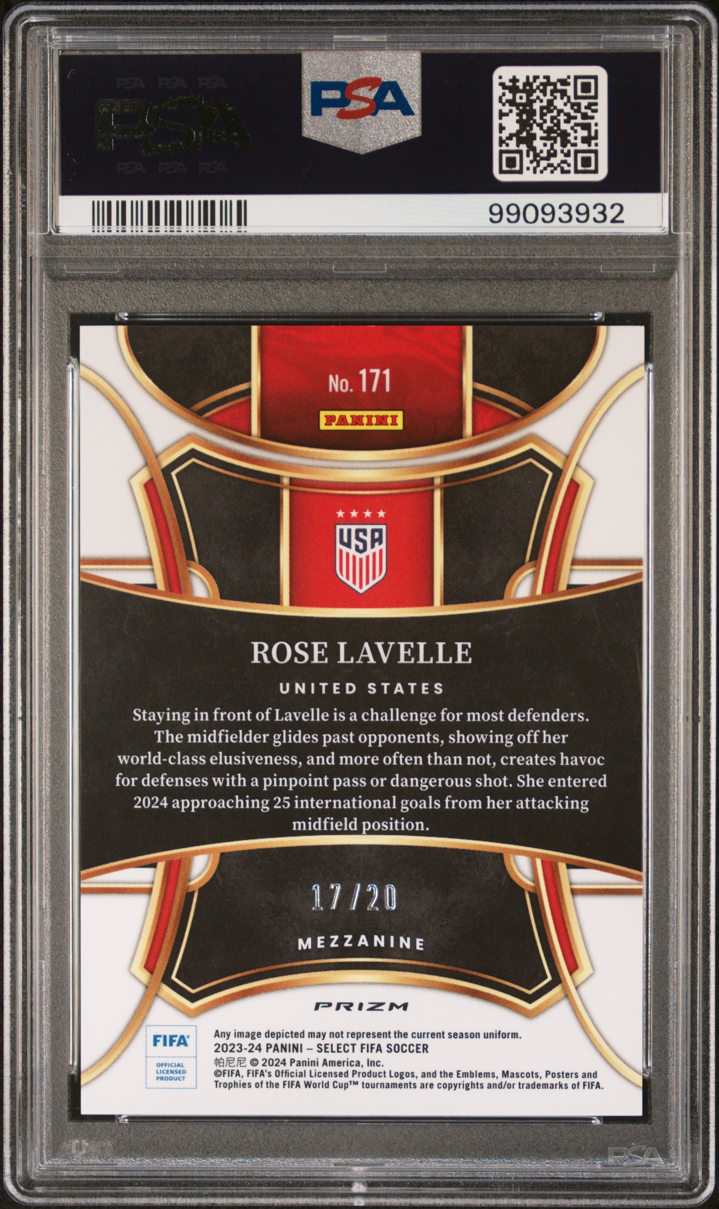 2023-24 Panini Select Fifa Rose Lavelle #171 (White) Gem Mt 10 back