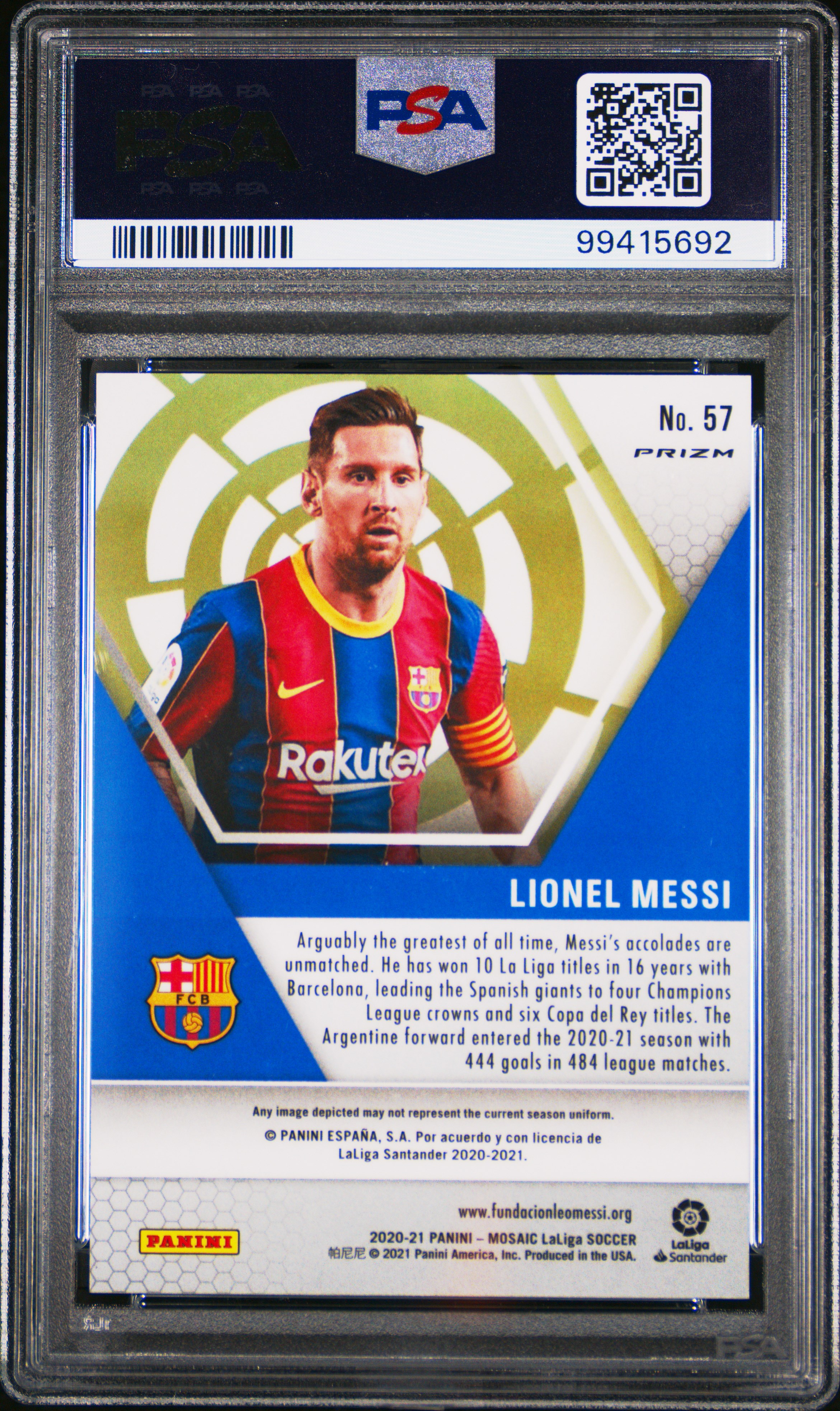 2020 Panini Mosaic La Liga Lionel Messi #57 (Mosaic) Gem Mt 10 back