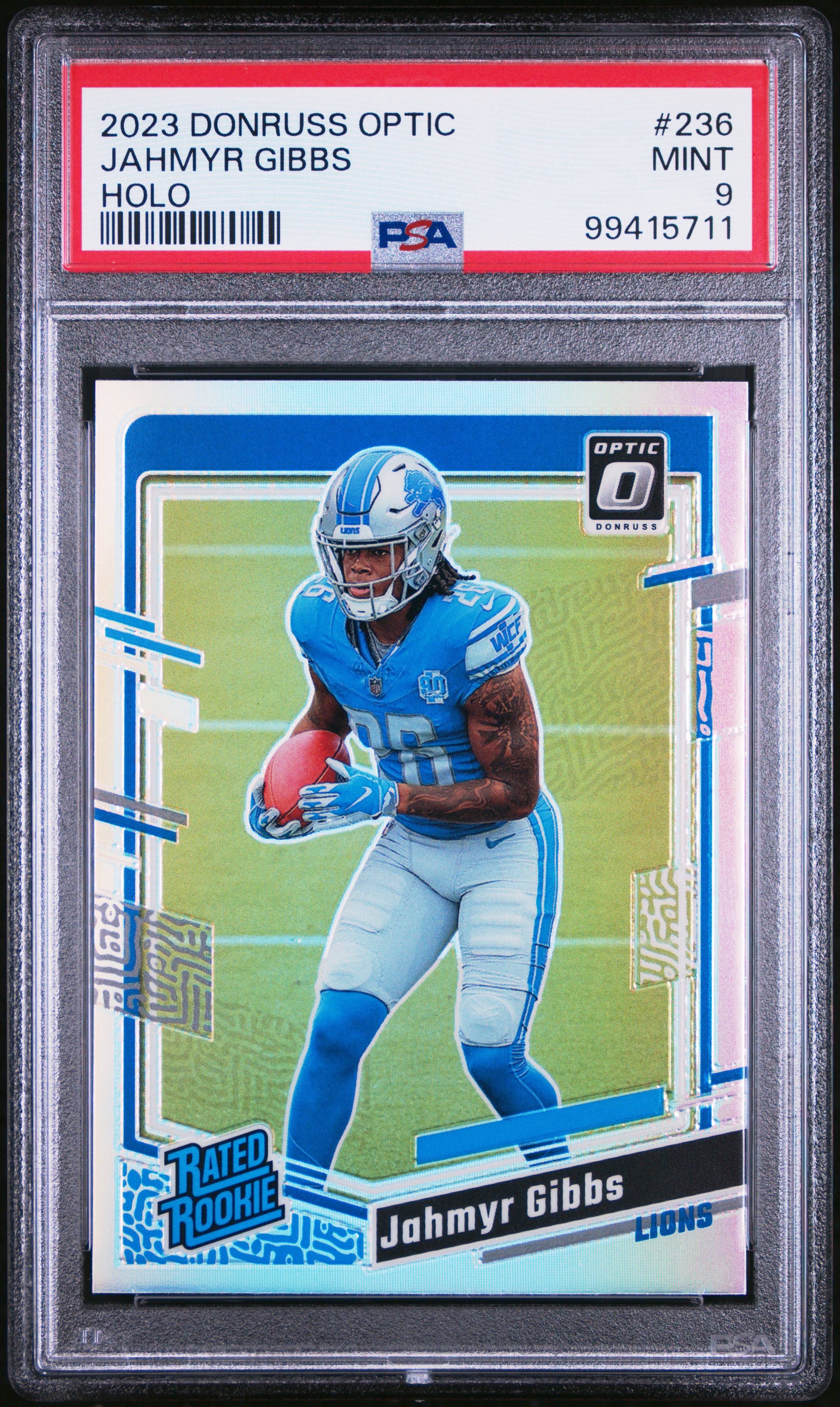 2023 Panini Donruss Optic Jahmyr Gibbs #236 (Holo) Mint 9 front