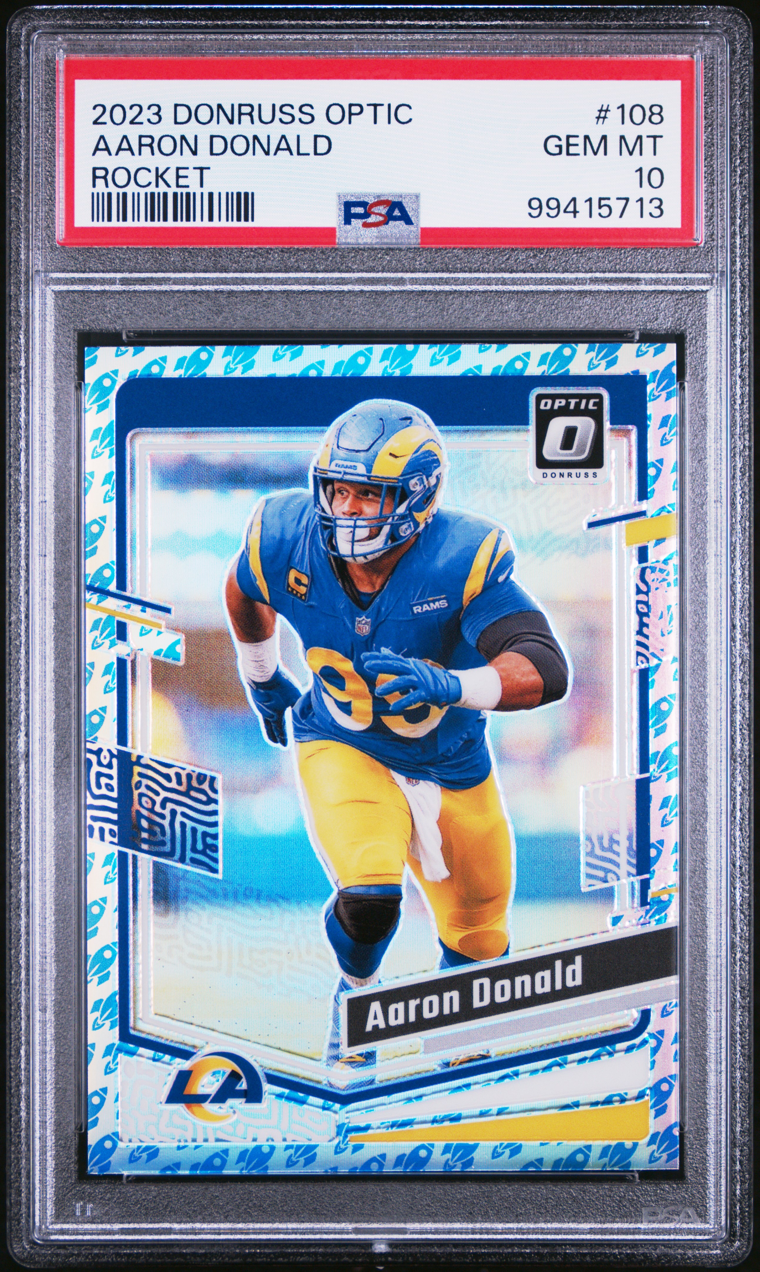 2023 Panini Donruss Optic Aaron Donald #108 (Rocket) Gem Mt 10 front