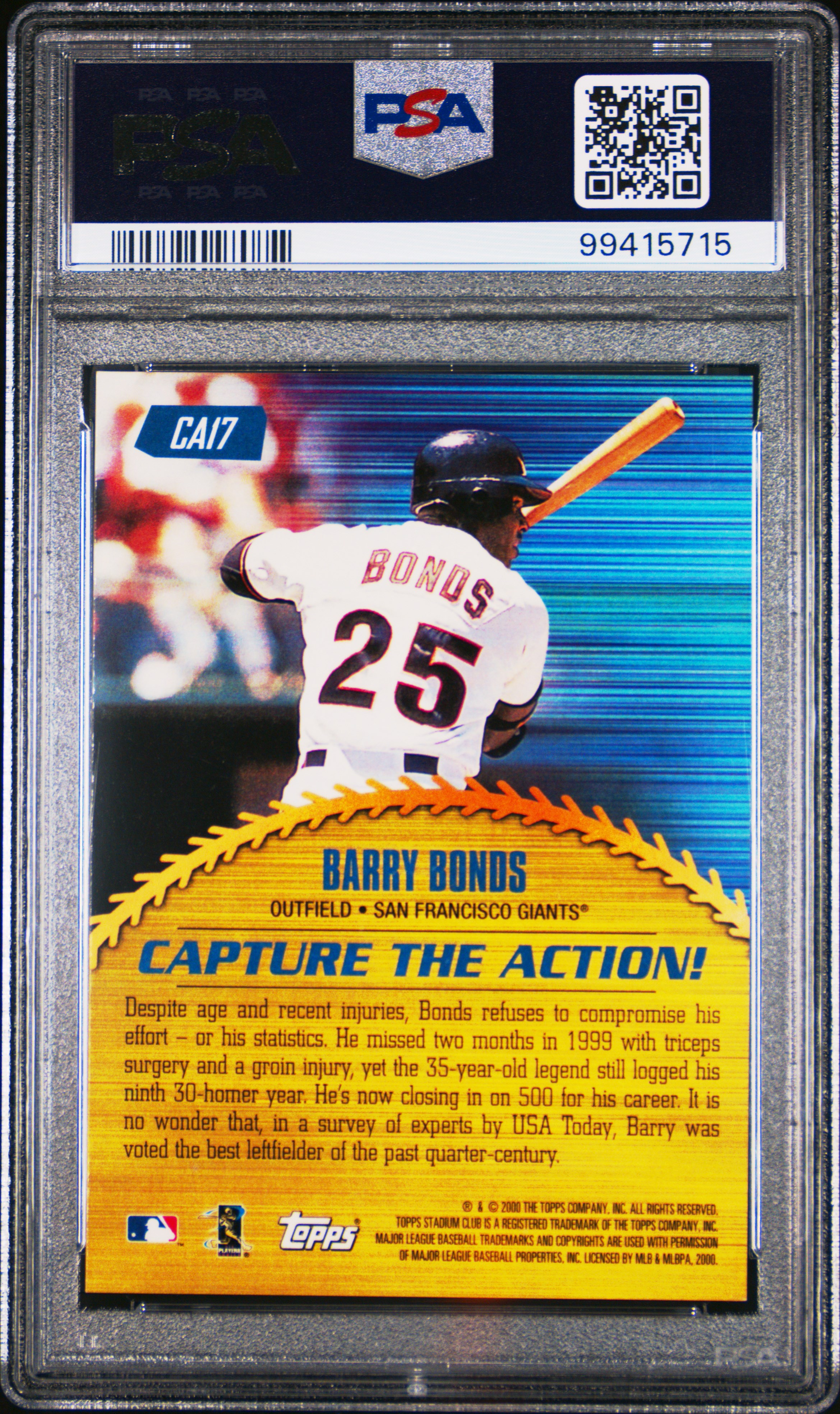 2000 Stadium Club Capture The Action Barry Bonds #Ca17 (Capture The Action) Mint 9 back