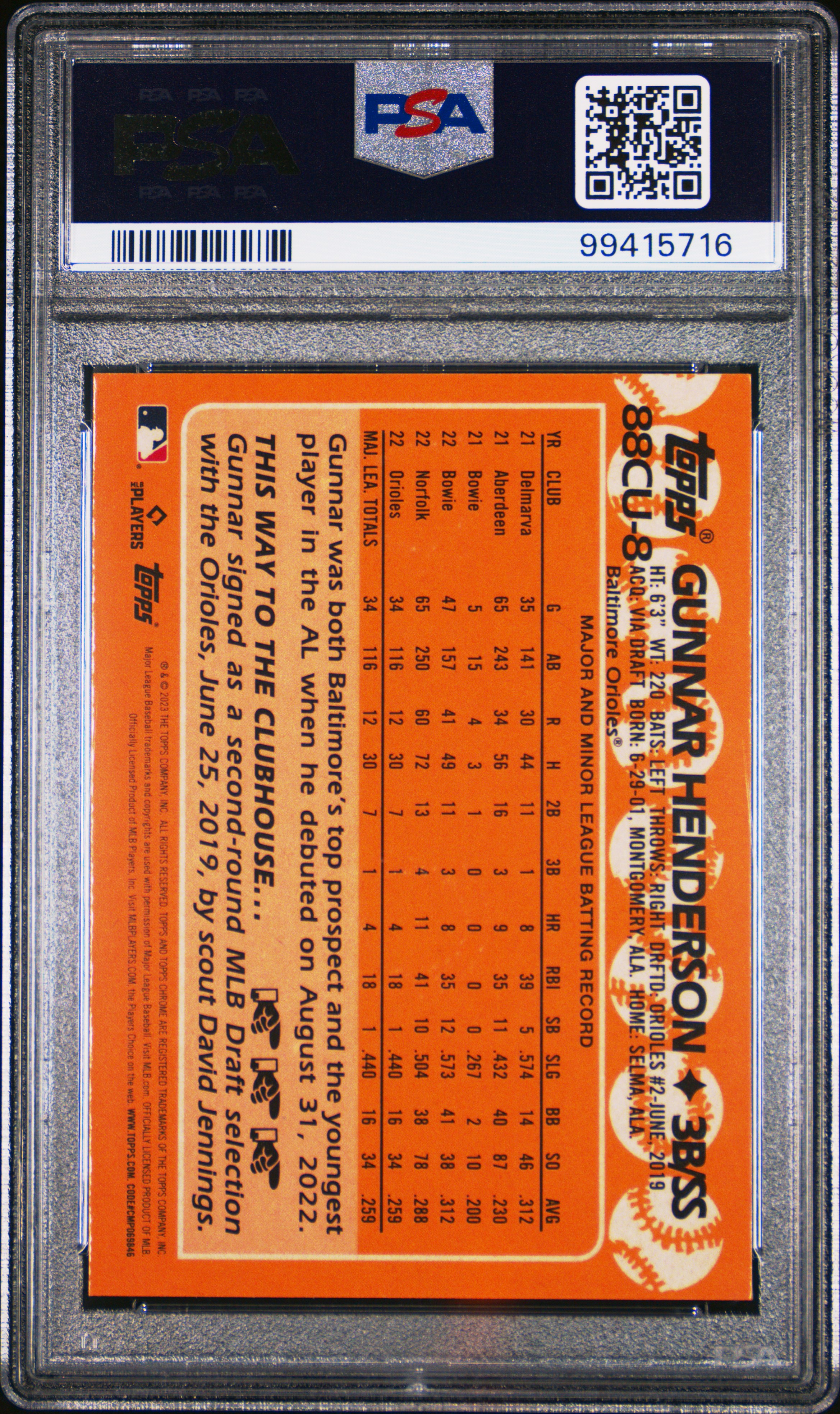 2023 Topps Chrome Update 1988 Topps Baseball Gunnar Henderson #88Cu8 Mint 9 back