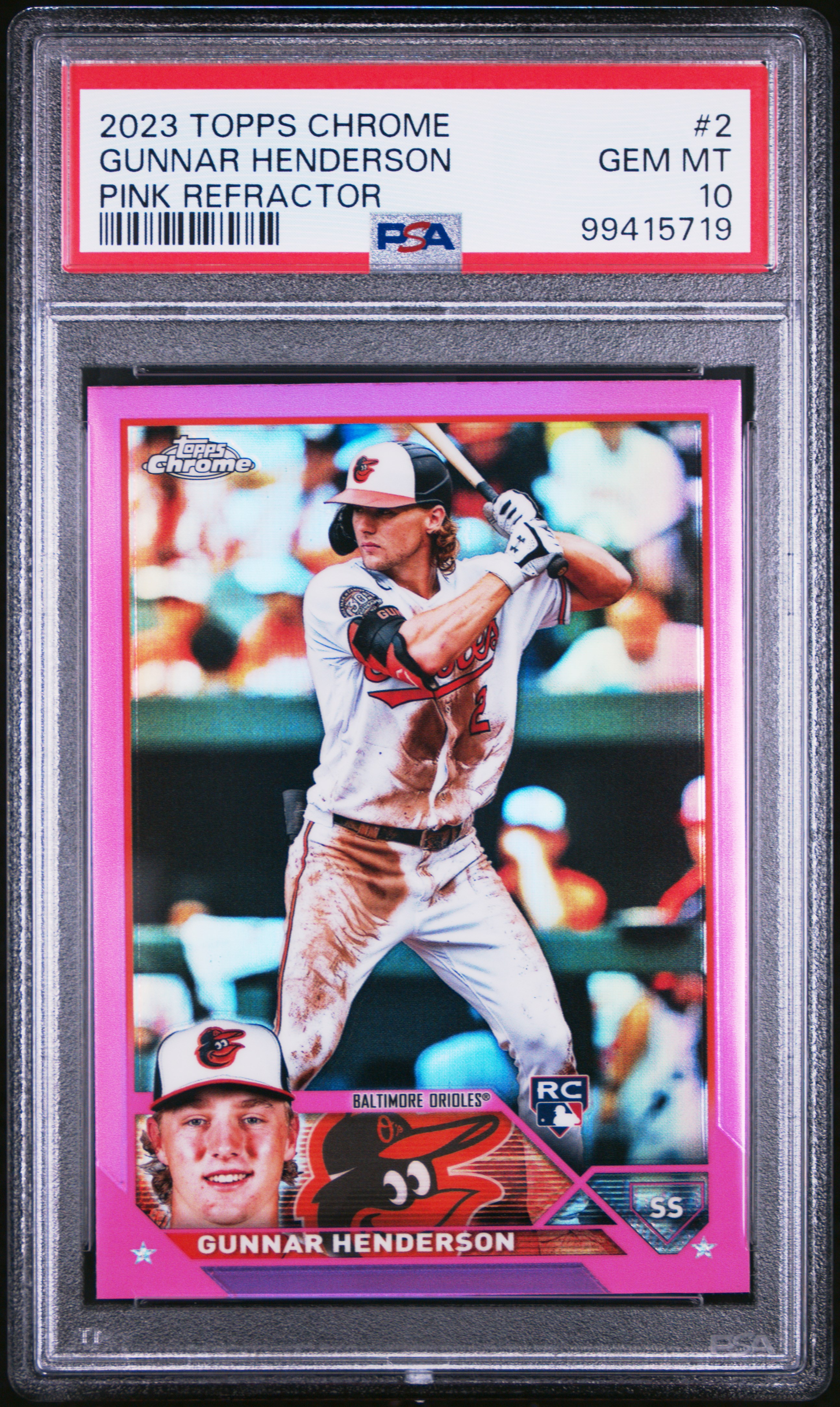2023 Topps Chrome Gunnar Henderson #2 (Pink Refractor) Gem Mt 10 front