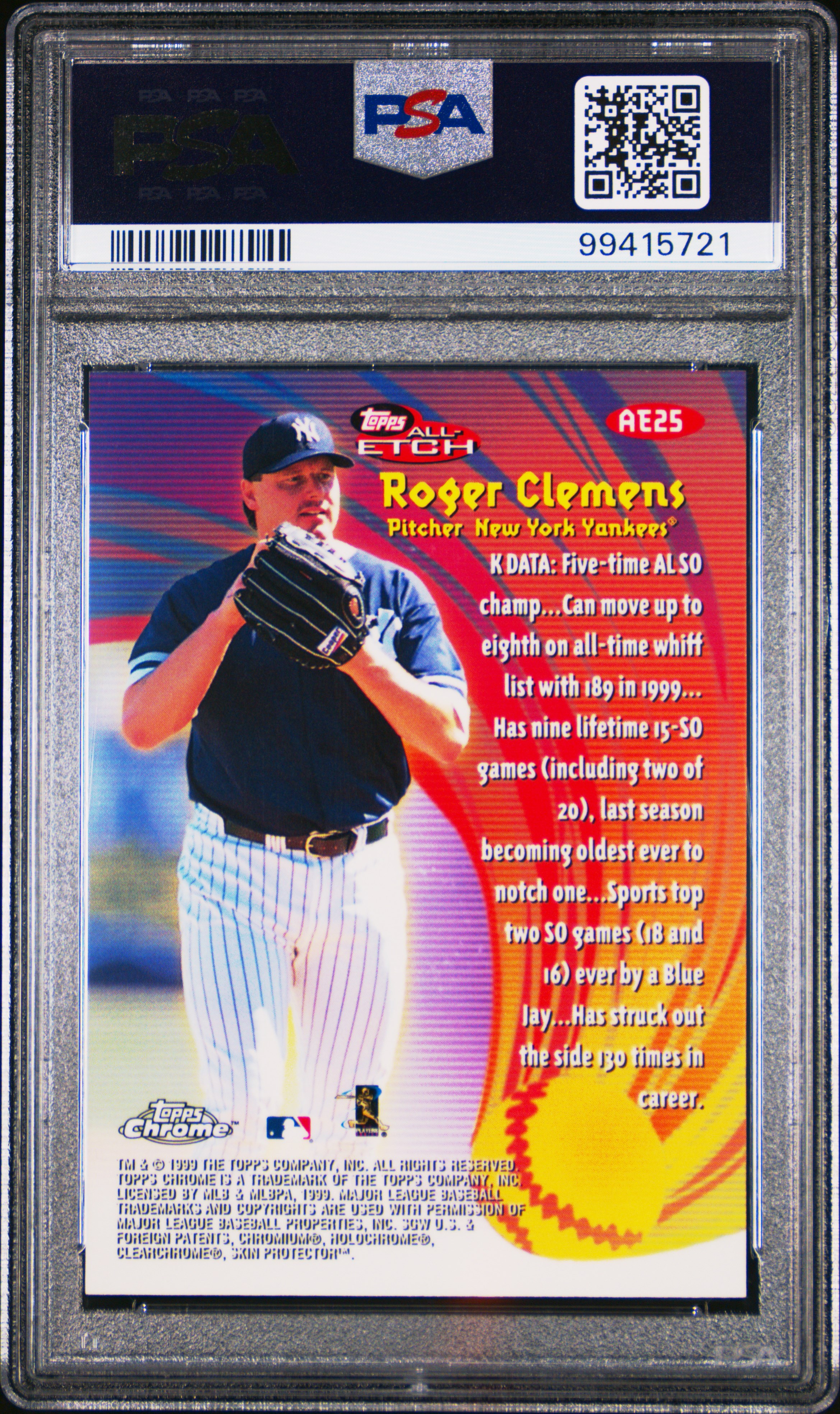 1999 Topps Chrome All-Etch Roger Clemens #Ae25 (All-Etch) Mint 9 back