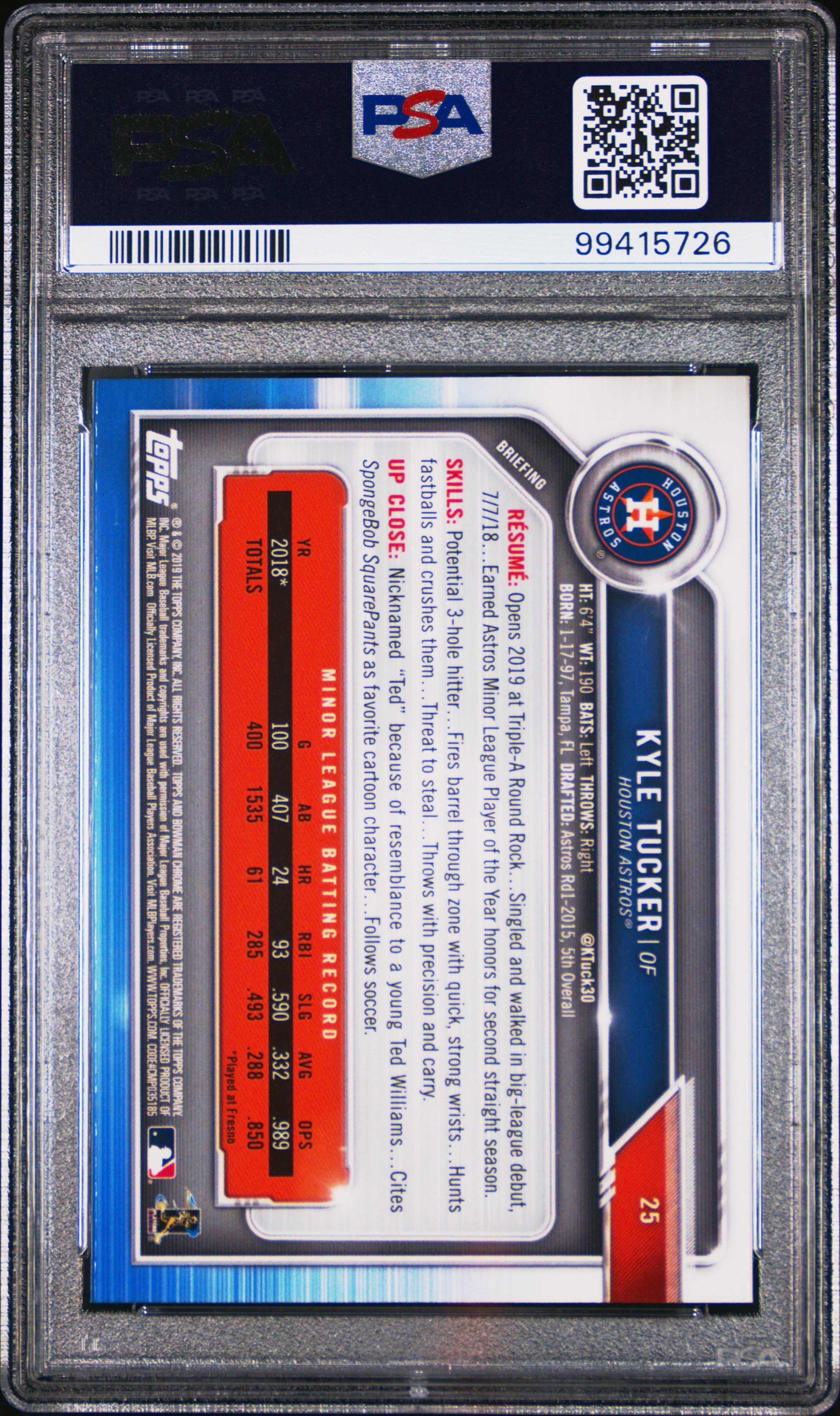 2019 Bowman Chrome Kyle Tucker #25 Gem Mt 10 back