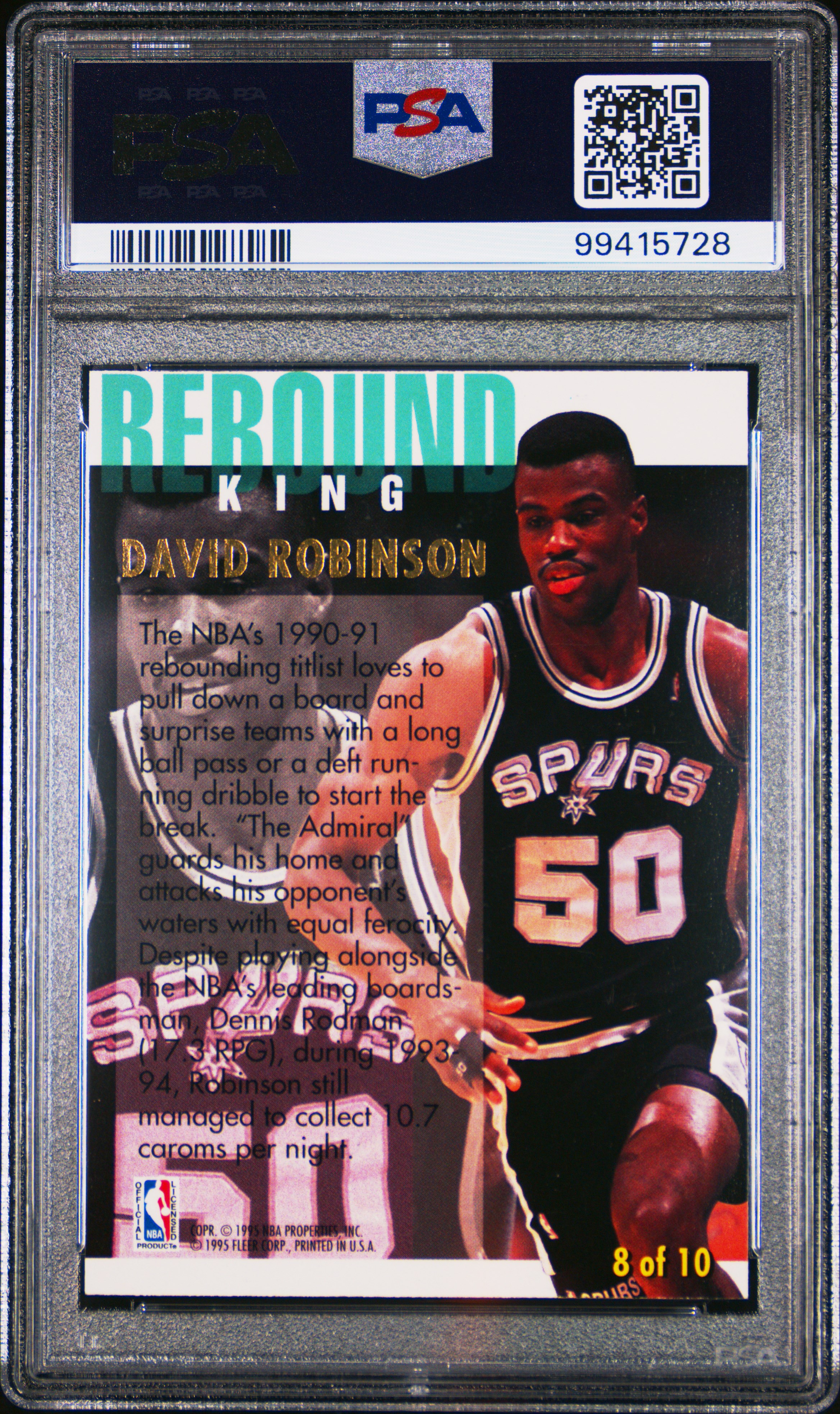 1994 Ultra Rebound Kings David Robinson #8 (Rebound Kings) Mint 9 back