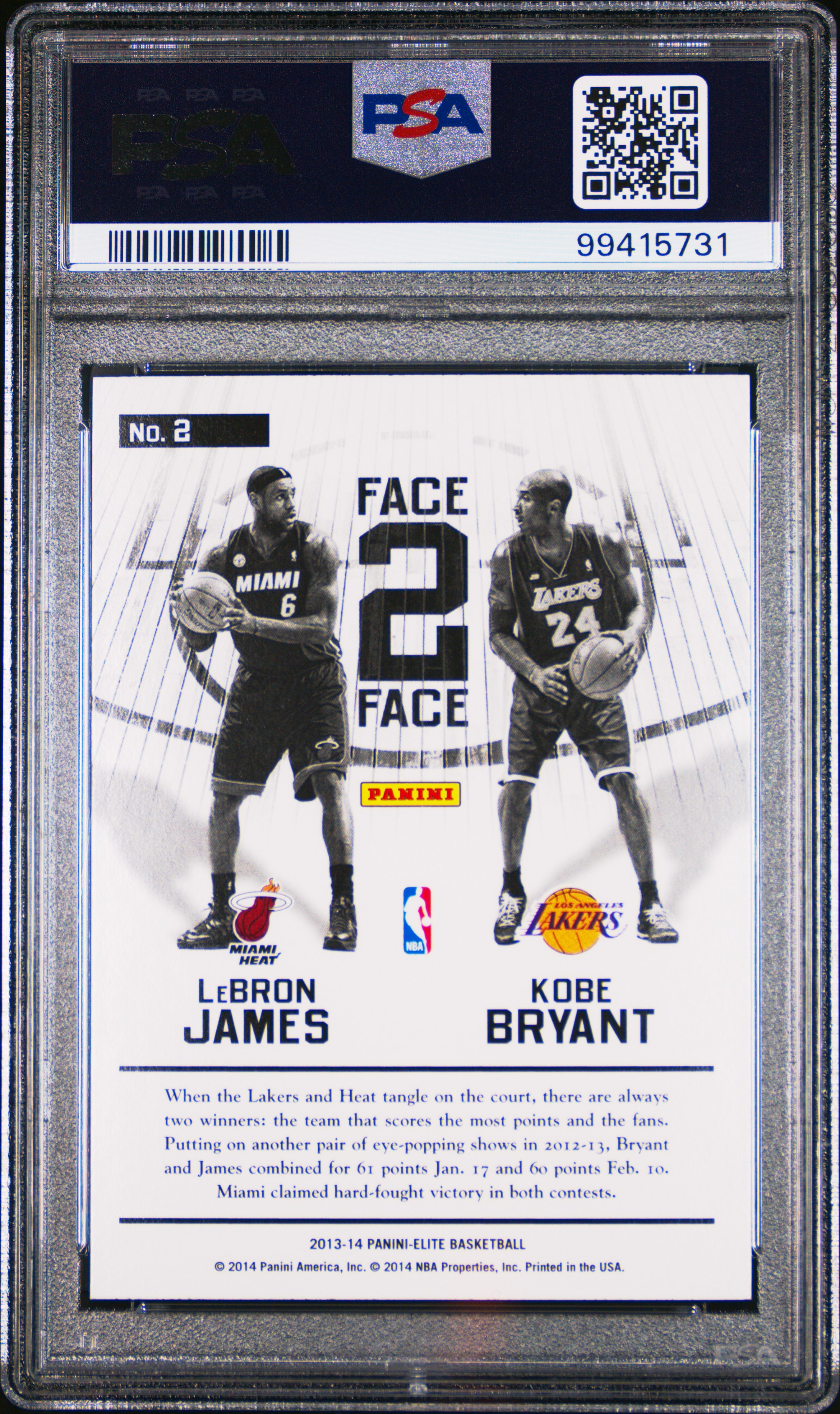 2013 Panini Elite Face 2 Face L.james/K.bryant #2 (Face 2 Face) Mint 9 back