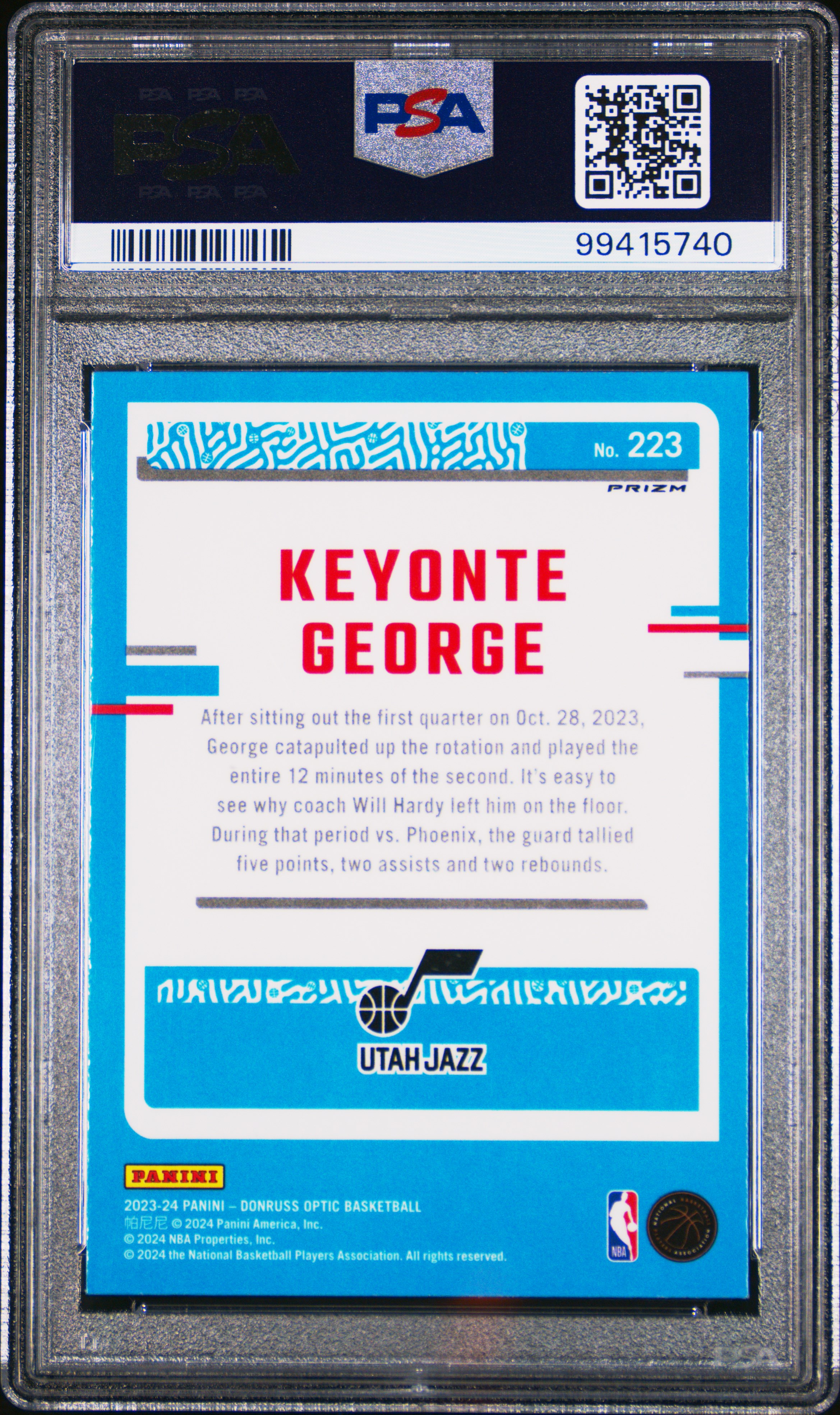2023 Panini Donruss Optic Keyonte George #223 (Holo) Mint 9 back