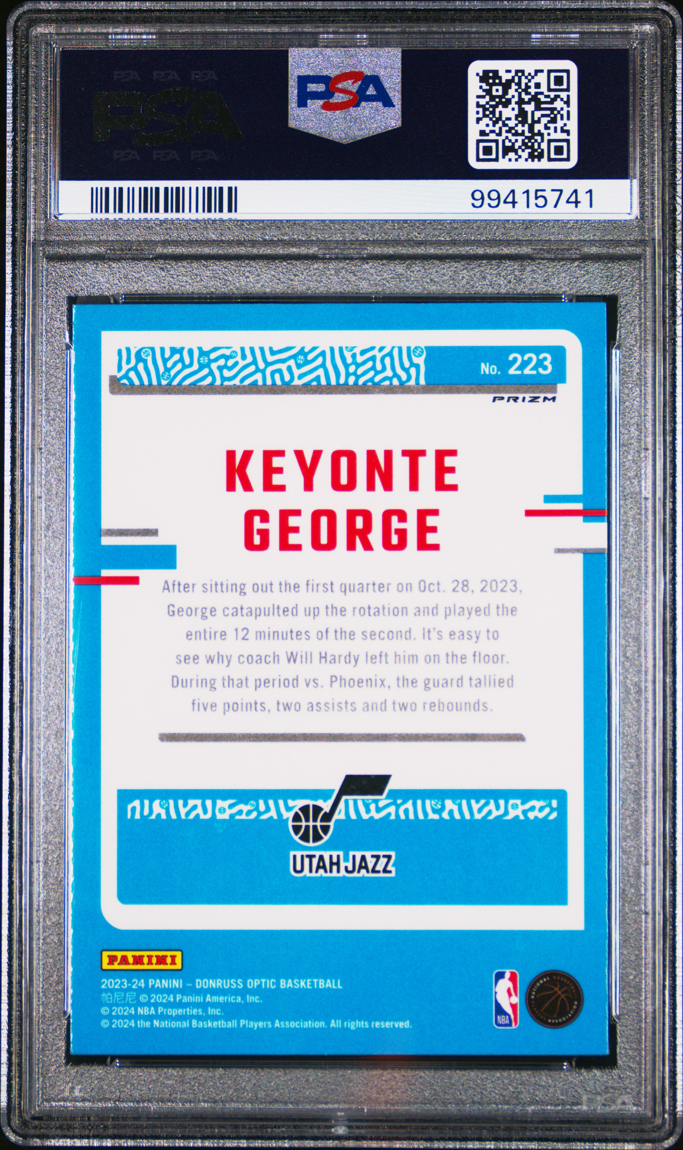 2023 Panini Donruss Optic Keyonte George #223 (Holo) Mint 9 back