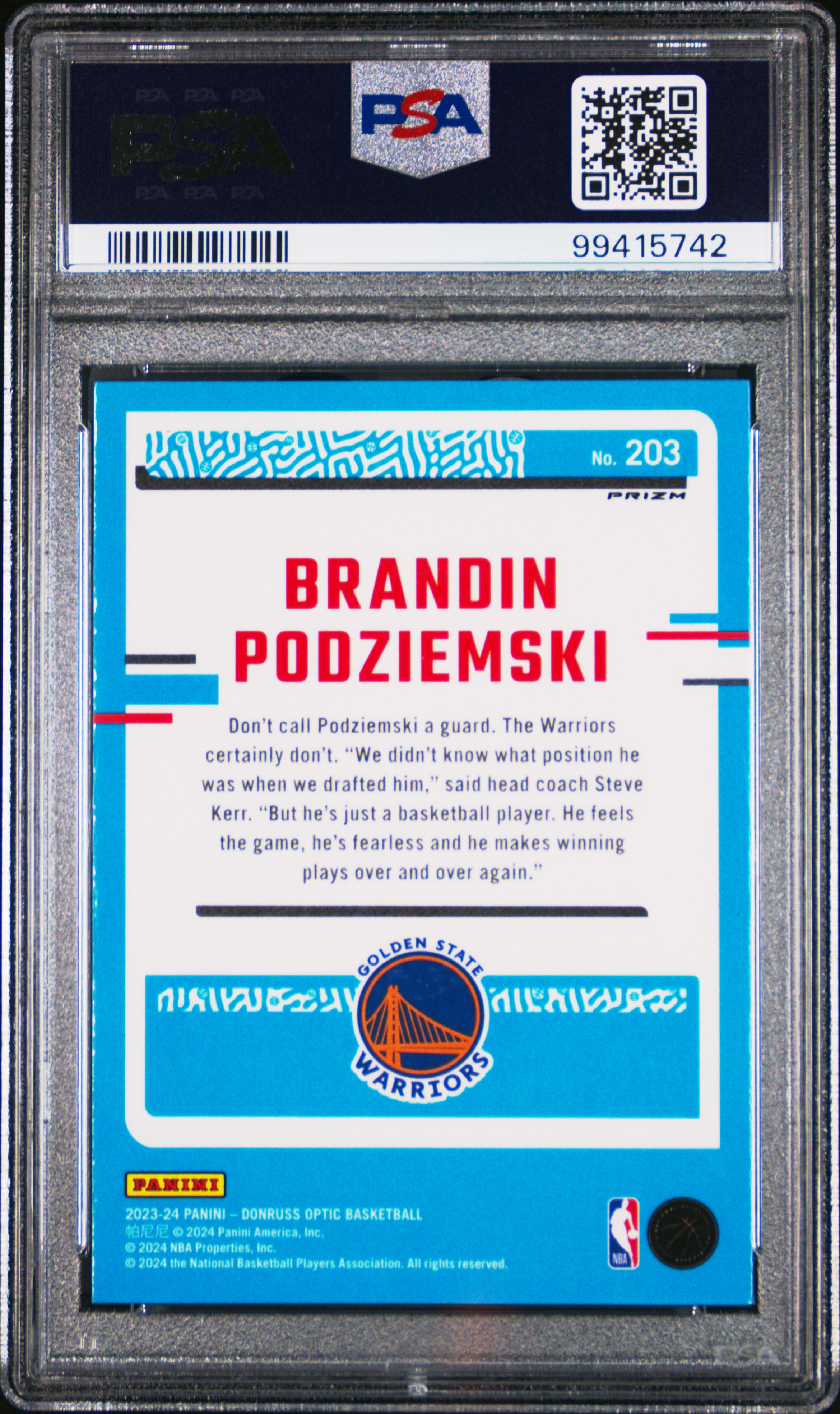 2023 Panini Donruss Optic Brandin Podziemski #203 (Holo) Nm-Mt 8 back