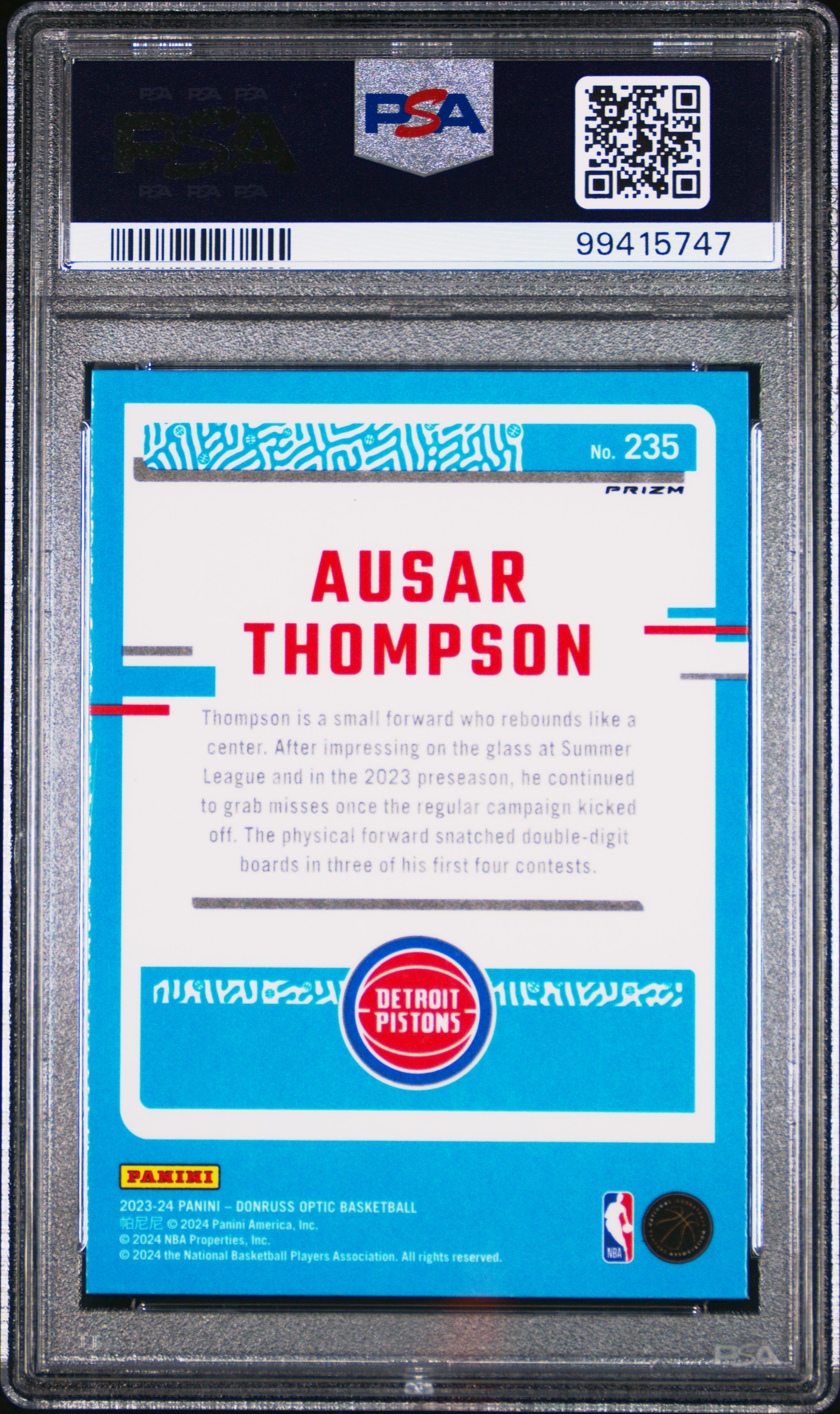 2023 Panini Donruss Optic Ausar Thompson #235 (Holo) Mint 9 back