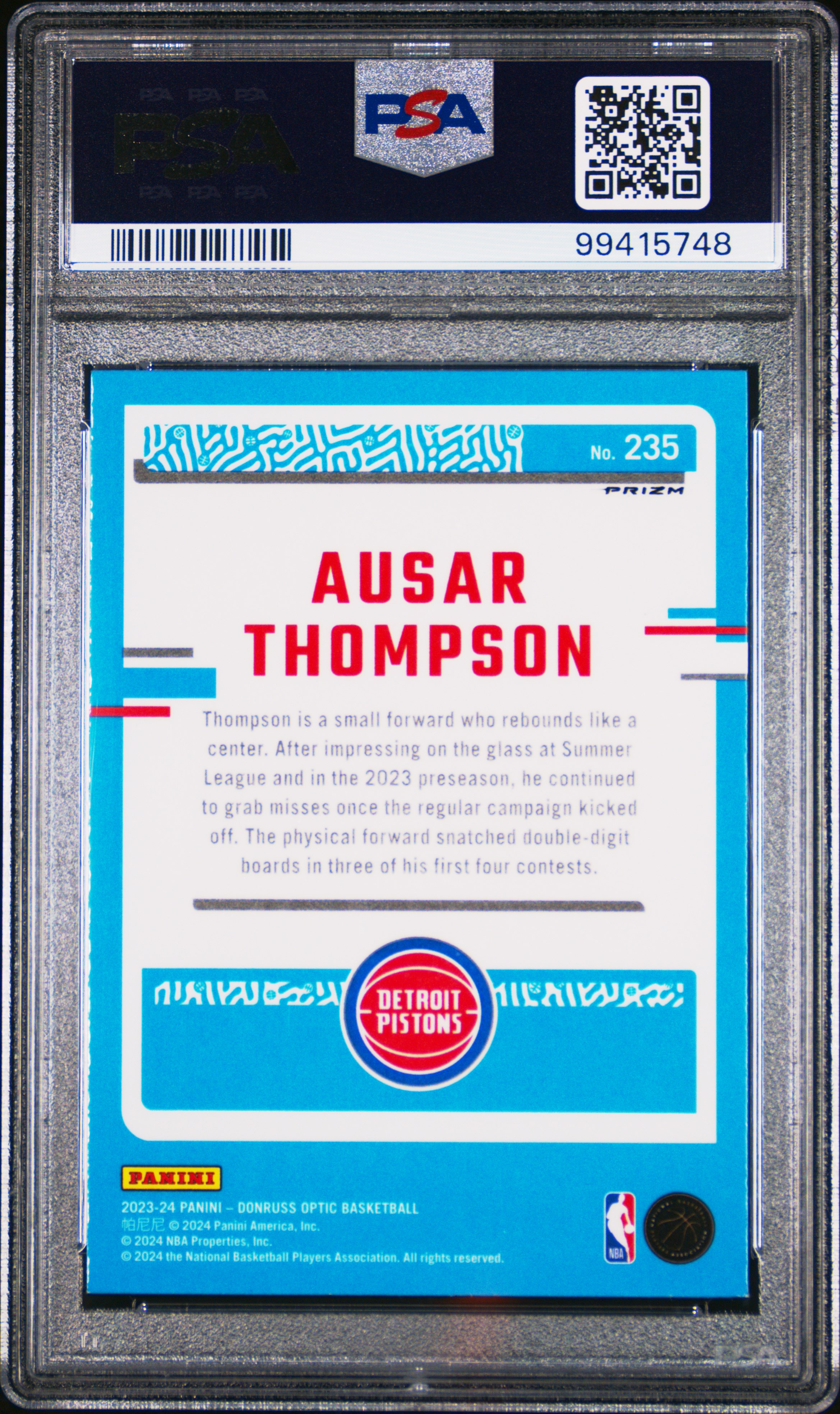 2023 Panini Donruss Optic Ausar Thompson #235 (Holo) Mint 9 back