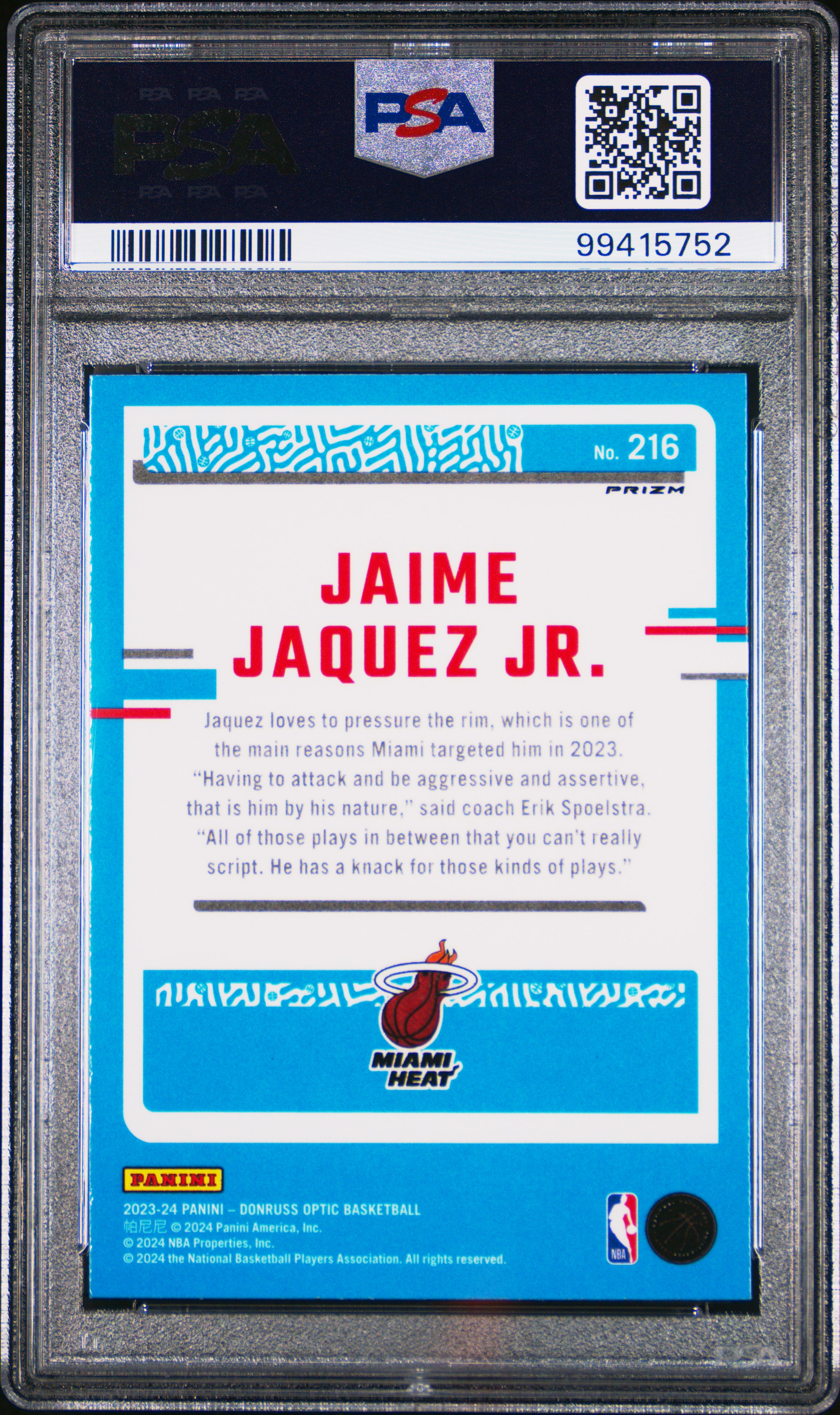 2023 Panini Donruss Optic Jaime Jaquez Jr. #216 (Holo) Gem Mt 10 back